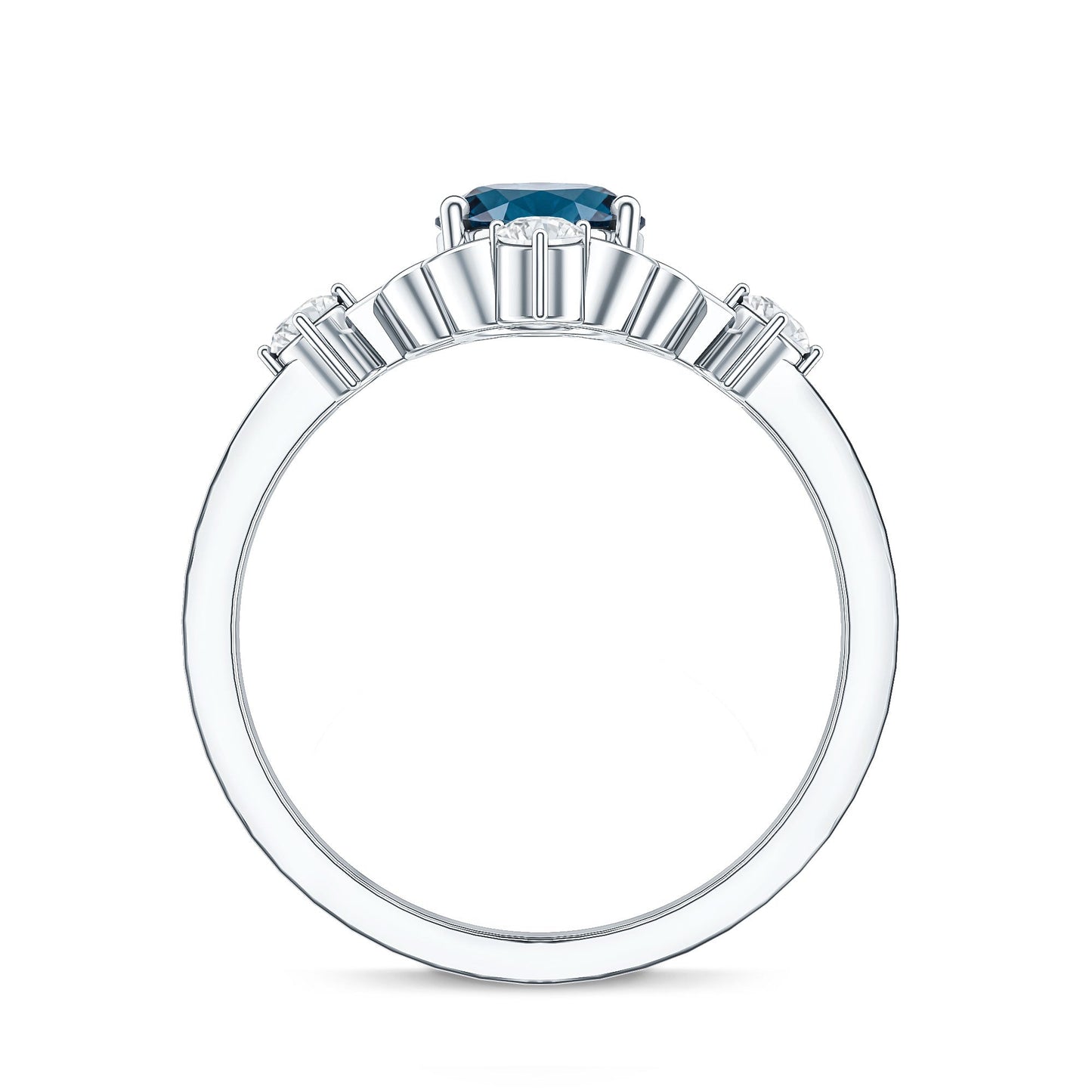 Art Deco Inspired Blue Topaz Oval Engagement Ring with Diamond