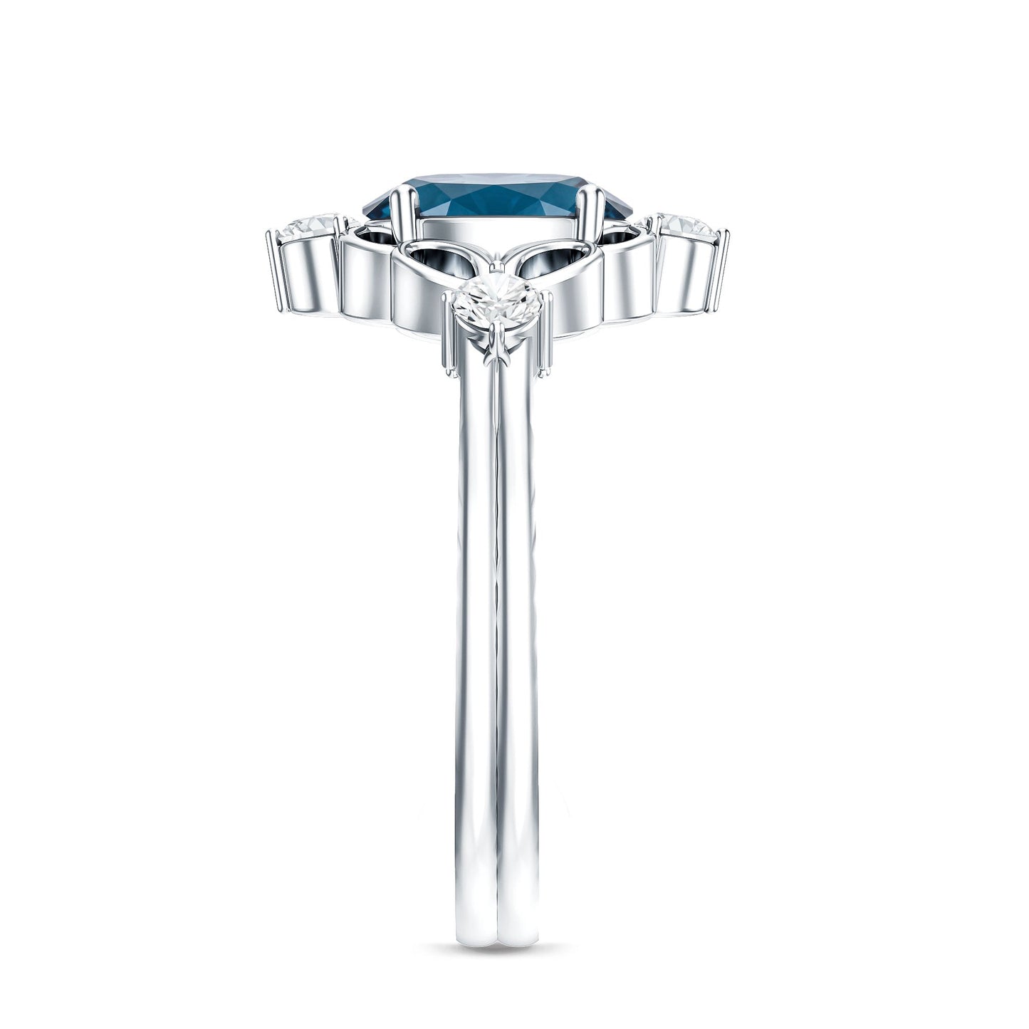Art Deco Inspired Blue Topaz Oval Engagement Ring with Diamond