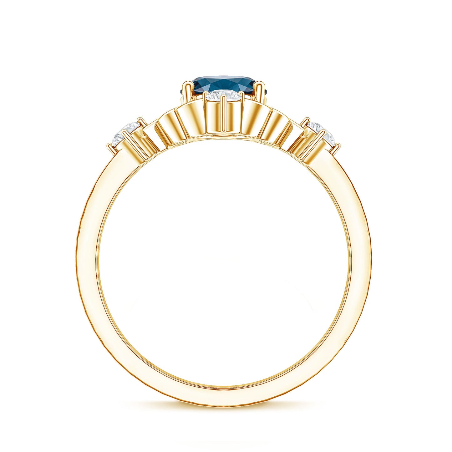 Art Deco Inspired Blue Topaz Oval Engagement Ring with Diamond