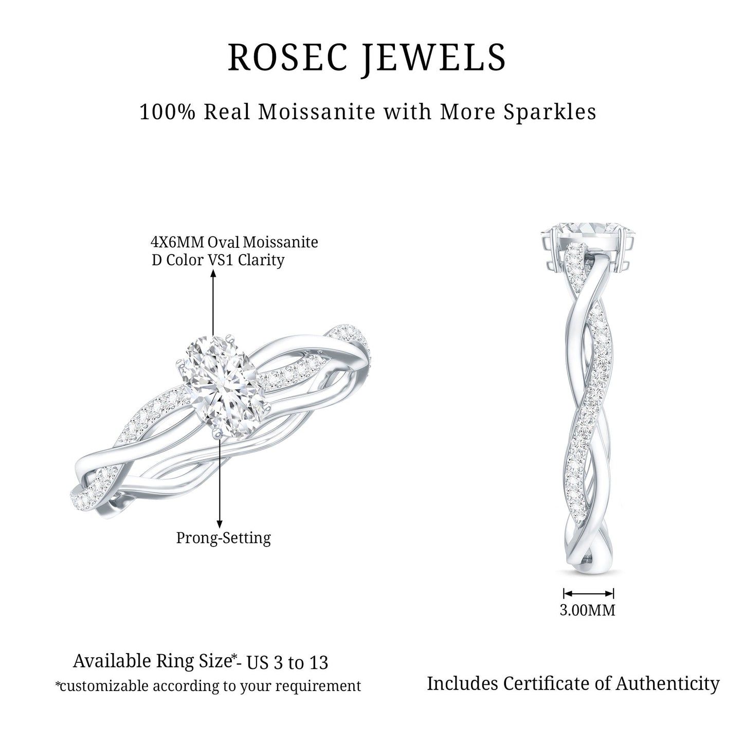 Oval Cut Moissanite Braided Engagement Ring