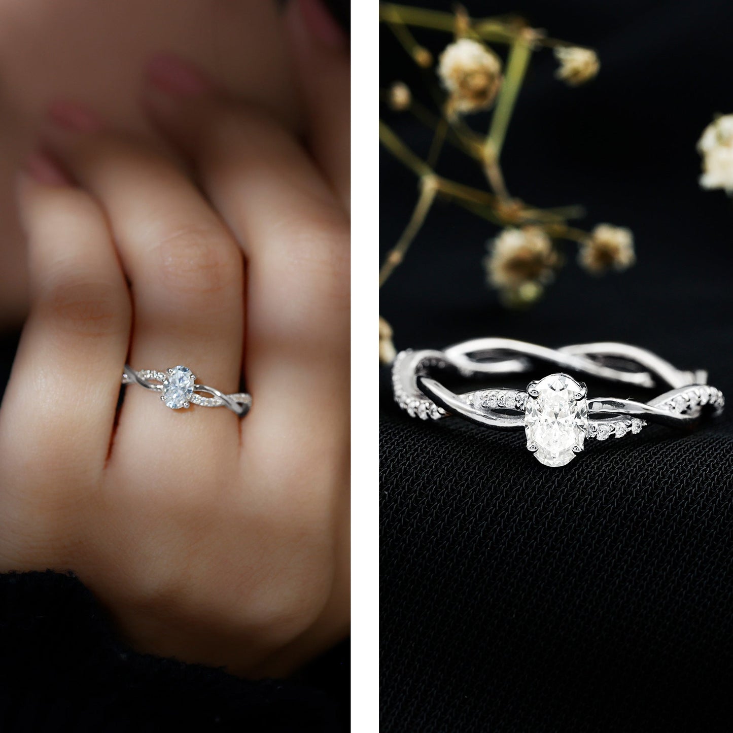 Oval Cut Moissanite Braided Engagement Ring