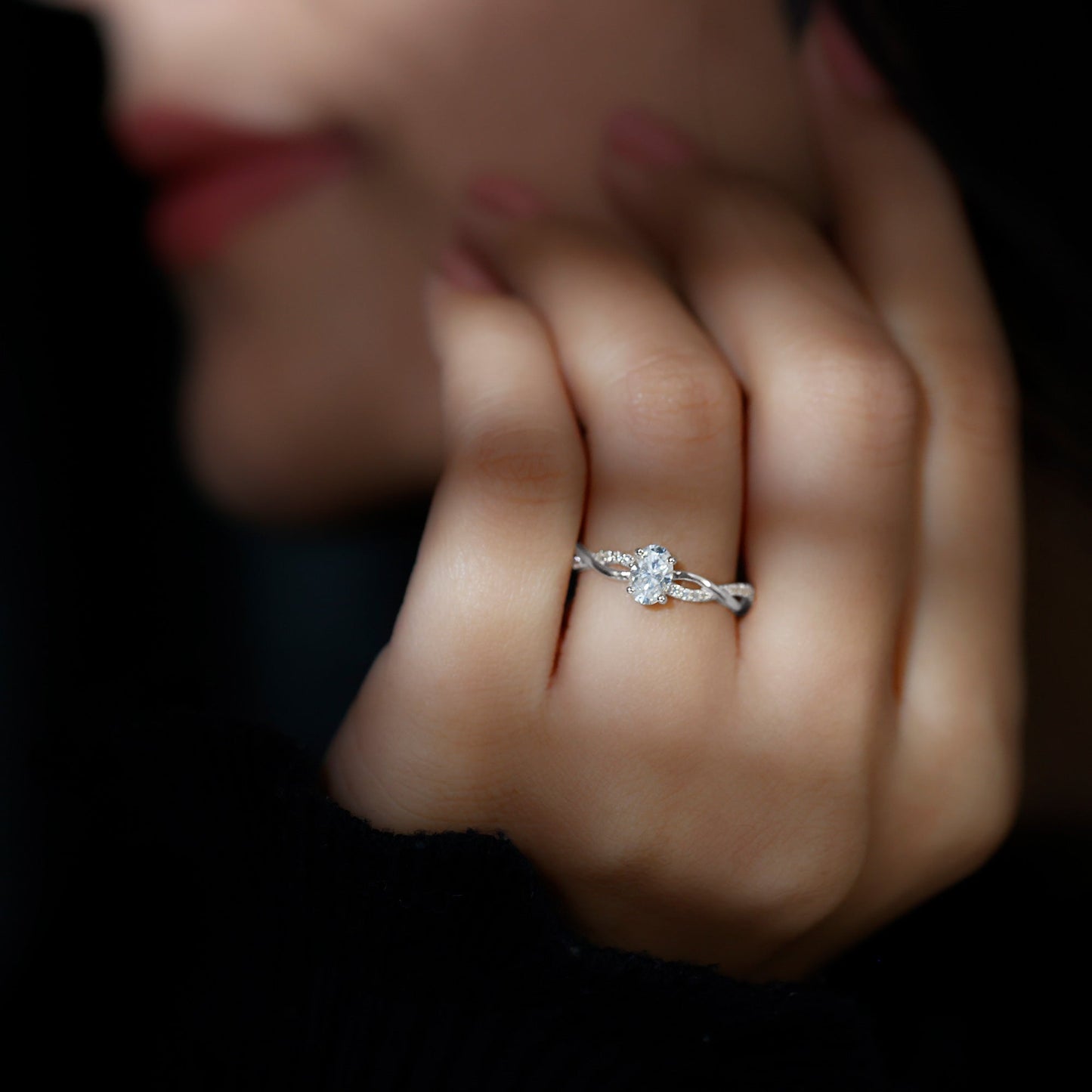 Oval Cut Moissanite Braided Engagement Ring