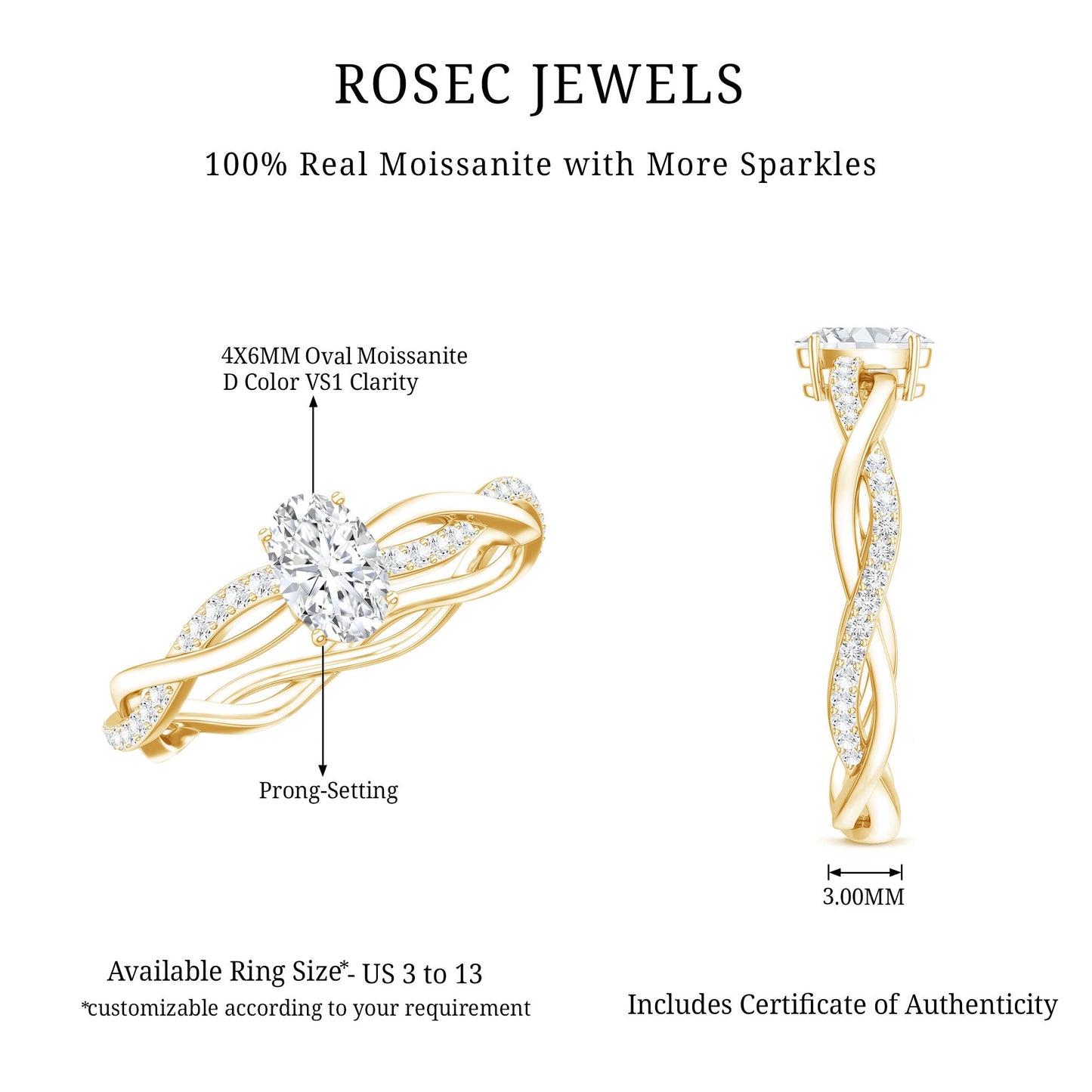 Oval Cut Moissanite Braided Engagement Ring