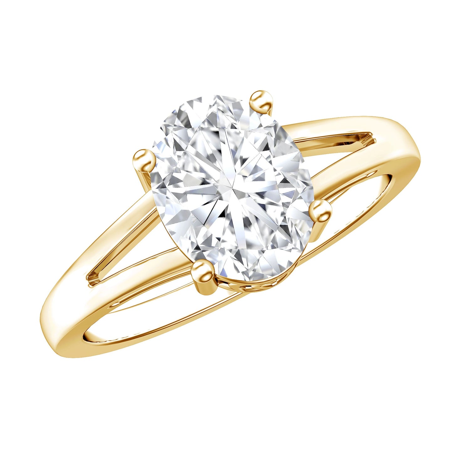 Solitaire Oval Cut Moissanite Split Shank Engagement Ring