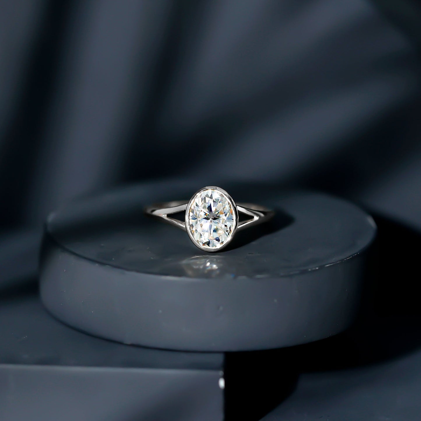 Certified 2 Carat Oval Moissanite Solitaire Engagement Ring in Split Shank