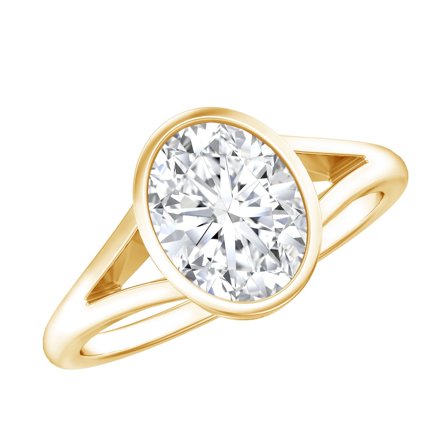 Certified 2 Carat Oval Moissanite Solitaire Engagement Ring in Split Shank