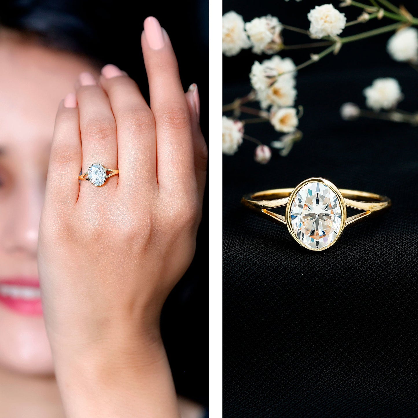 Certified 2 Carat Oval Moissanite Solitaire Engagement Ring in Split Shank