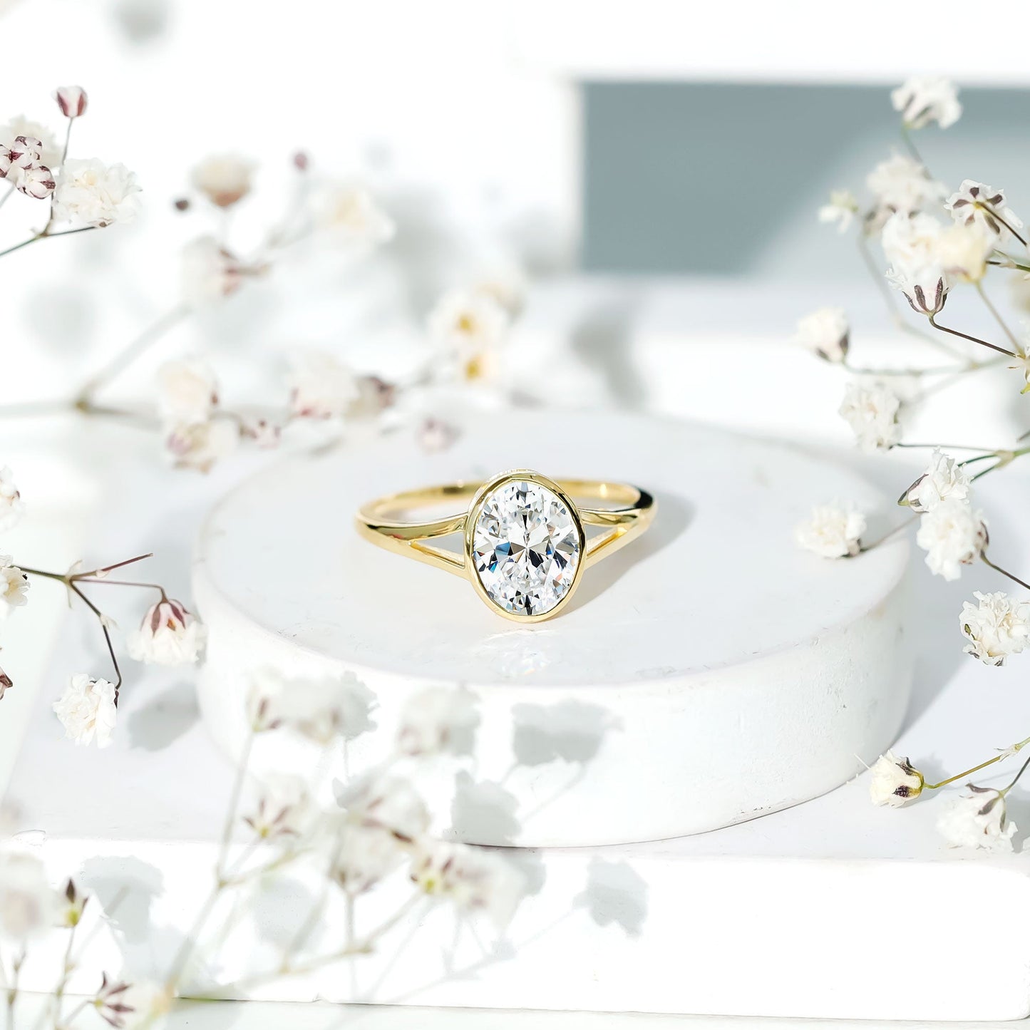 Certified 2 Carat Oval Moissanite Solitaire Engagement Ring in Split Shank