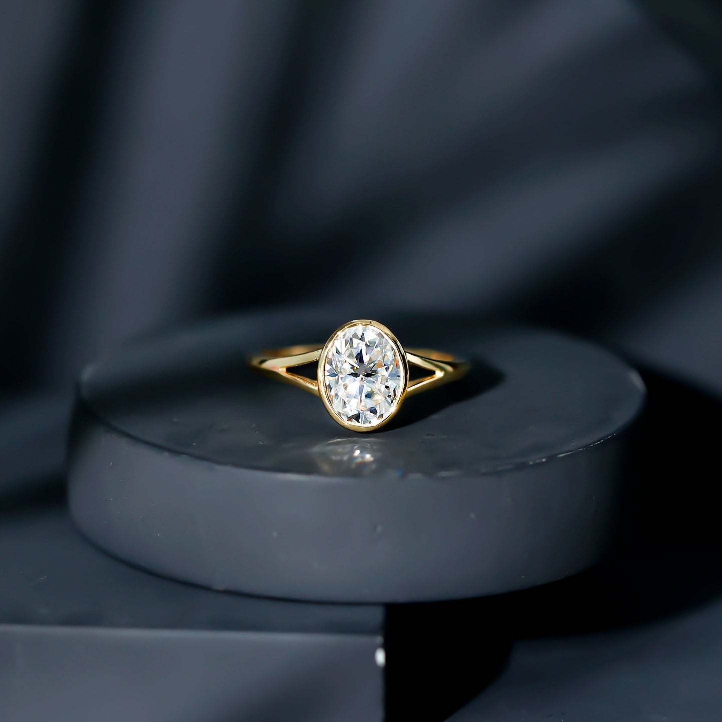 Certified 2 Carat Oval Moissanite Solitaire Engagement Ring in Split Shank