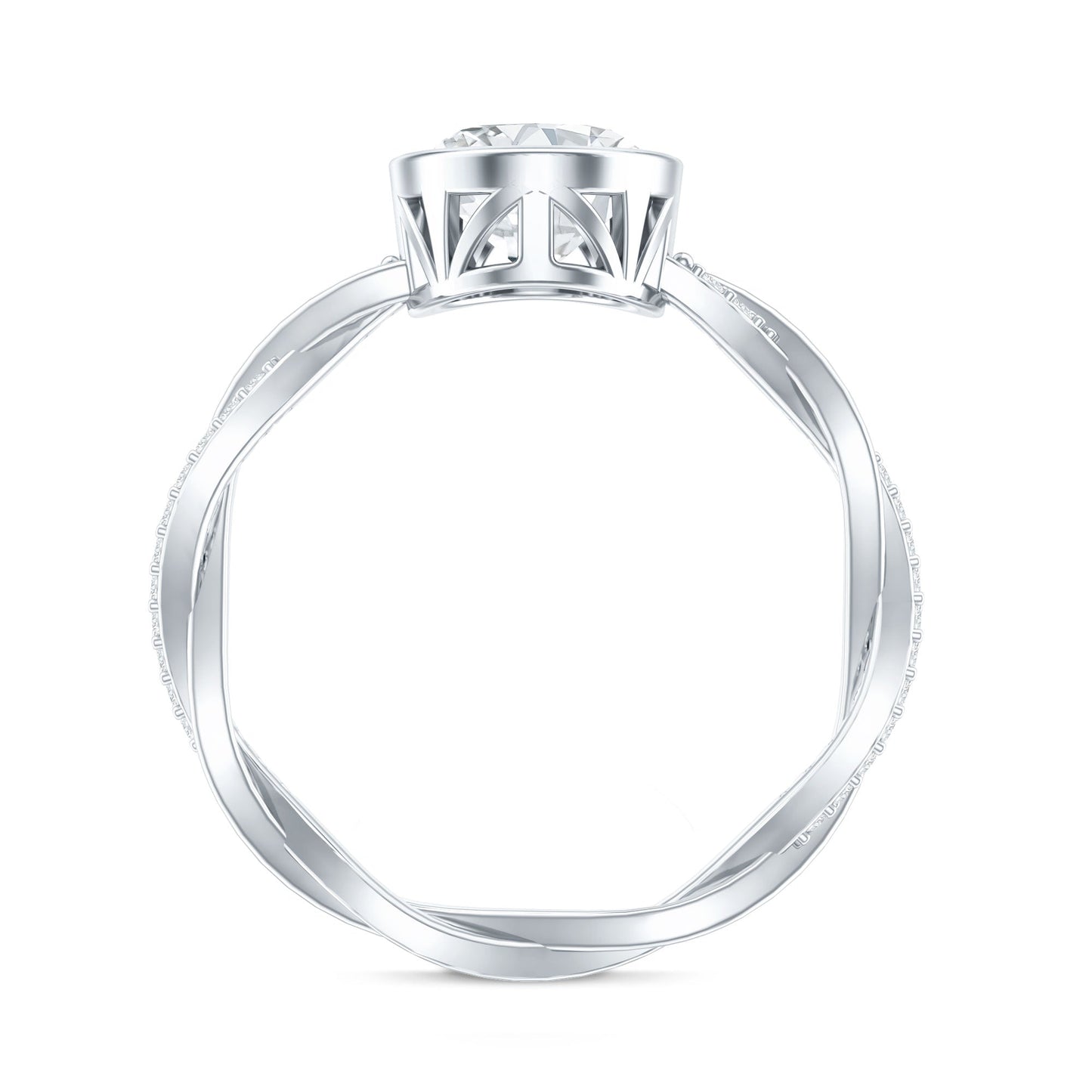 Brilliant Cut Moissanite Bezel Set Engagement Ring in Braided Shank