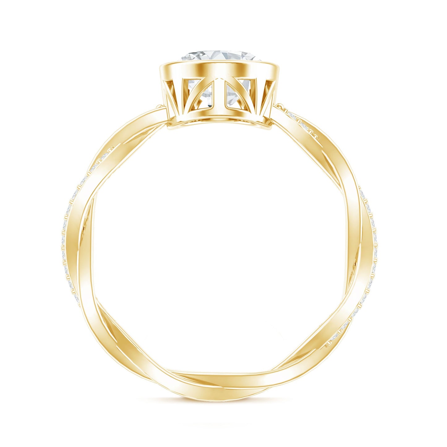 Brilliant Cut Moissanite Bezel Set Engagement Ring in Braided Shank