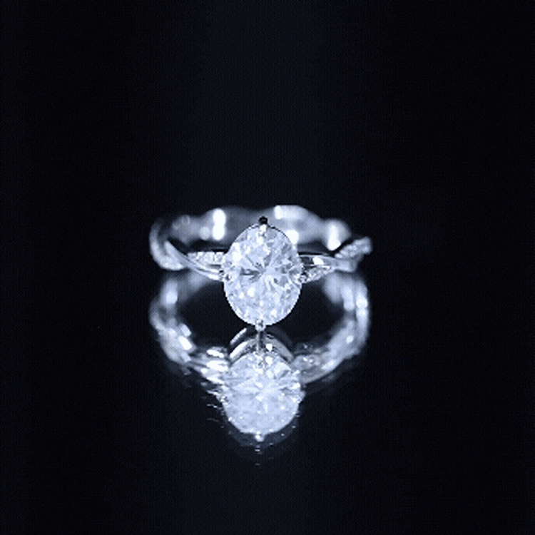 Moissanite Oval Engagement Ring With Diagonal Prong Setting