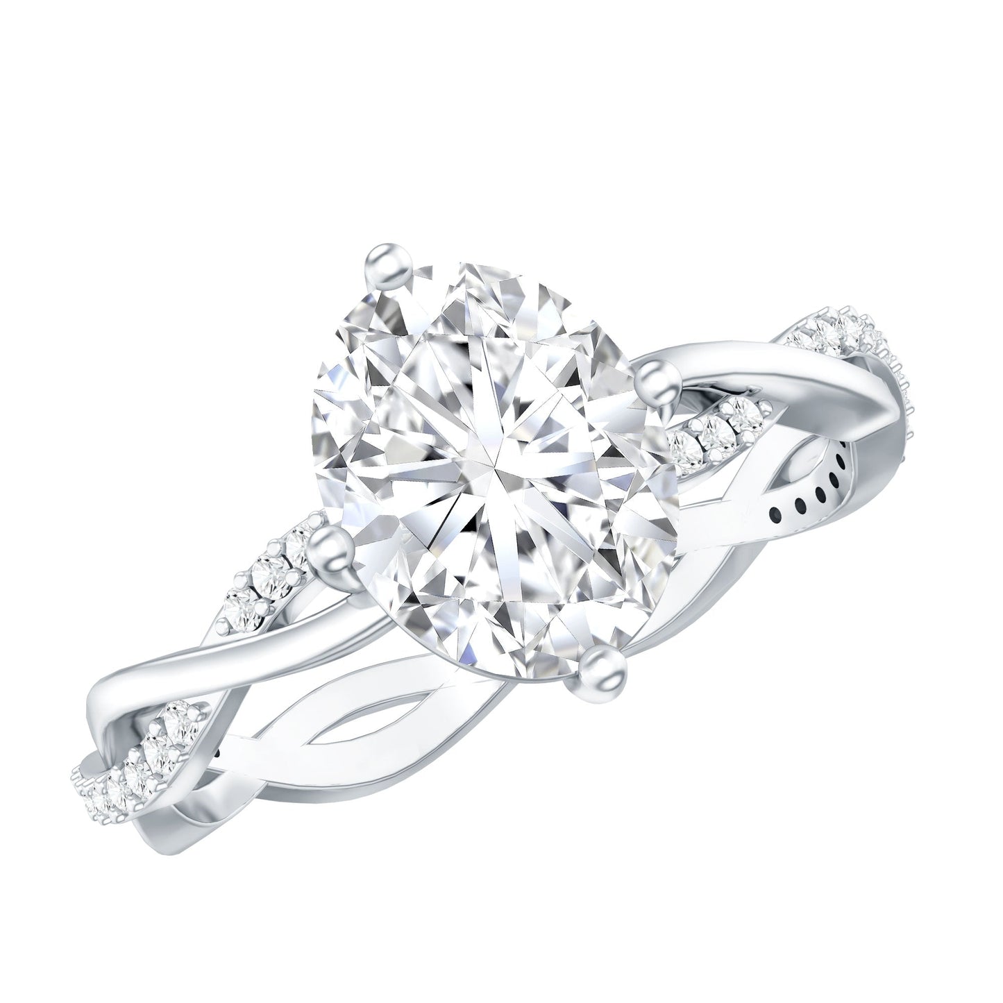 Moissanite Oval Engagement Ring With Diagonal Prong Setting