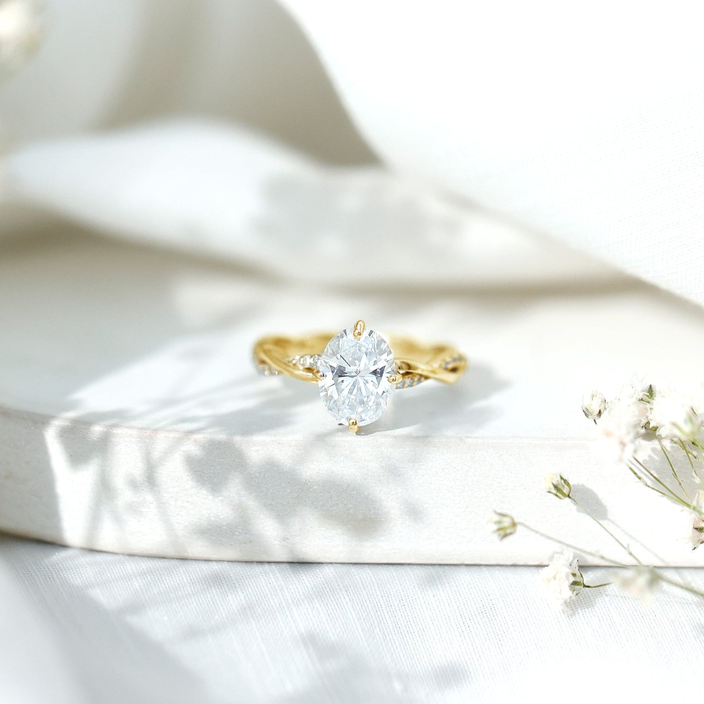 Moissanite Oval Engagement Ring With Diagonal Prong Setting