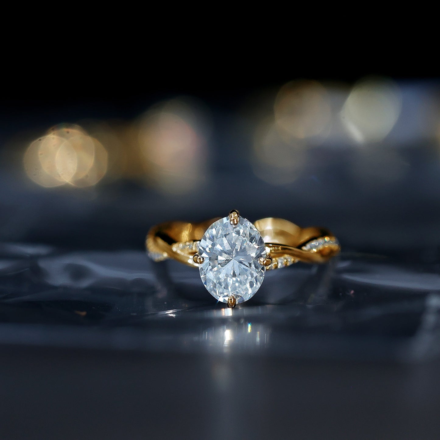 Moissanite Oval Engagement Ring With Diagonal Prong Setting