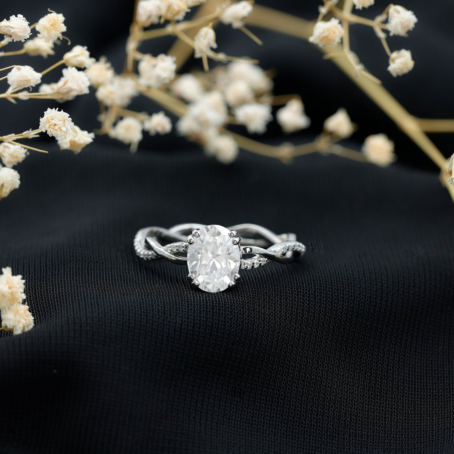 2 Carat Certified Moissanite Oval Engagement Ring with Double Prong