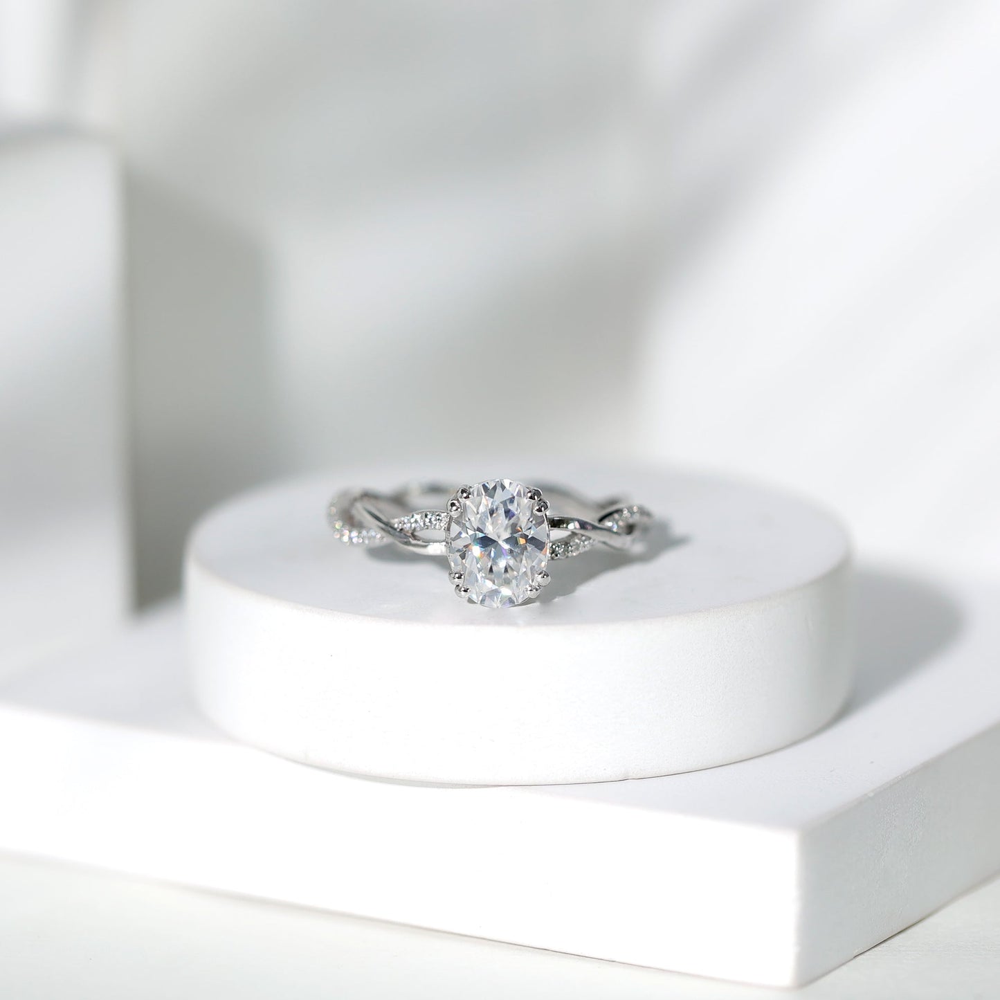 2 Carat Certified Moissanite Oval Engagement Ring with Double Prong