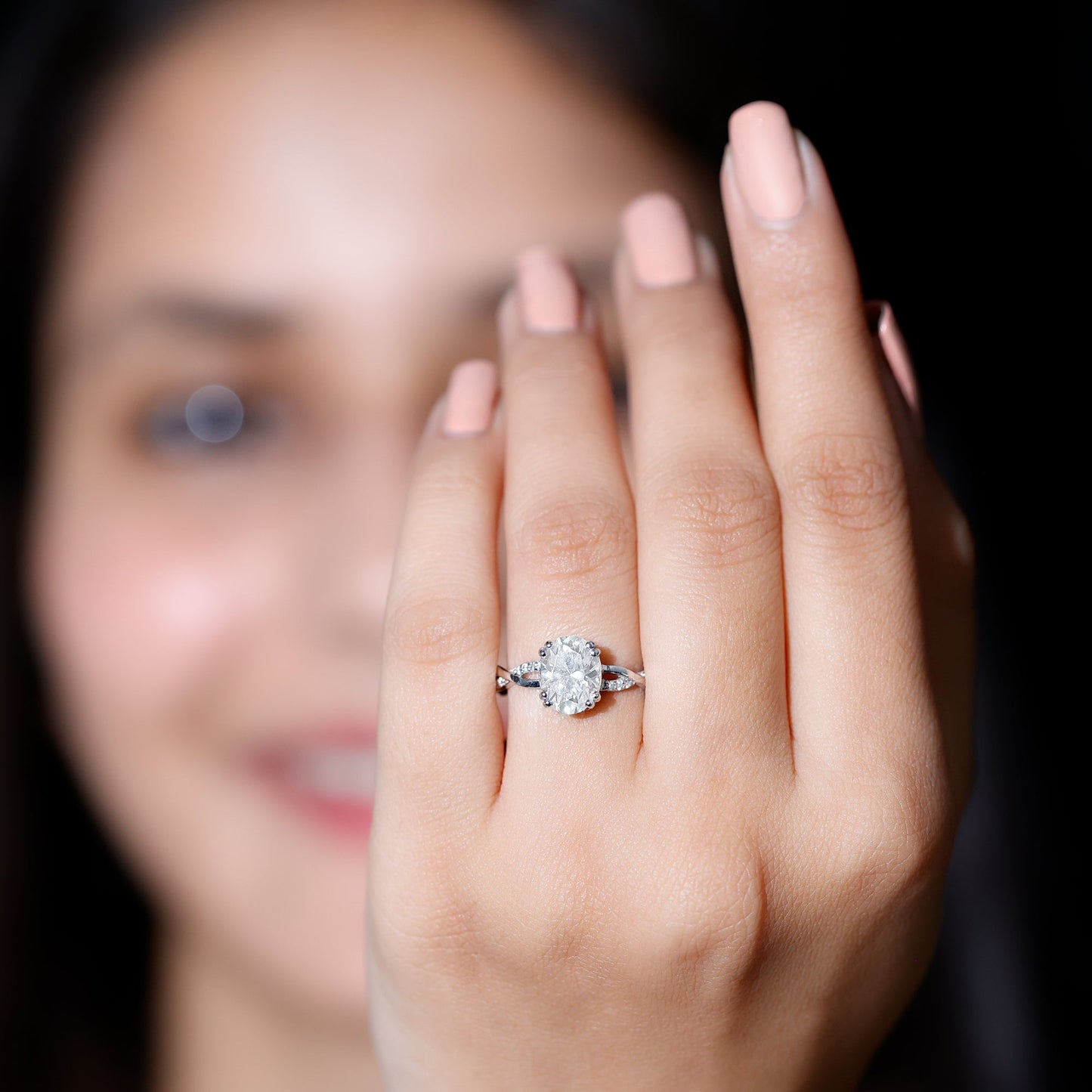 2 Carat Certified Moissanite Oval Engagement Ring with Double Prong