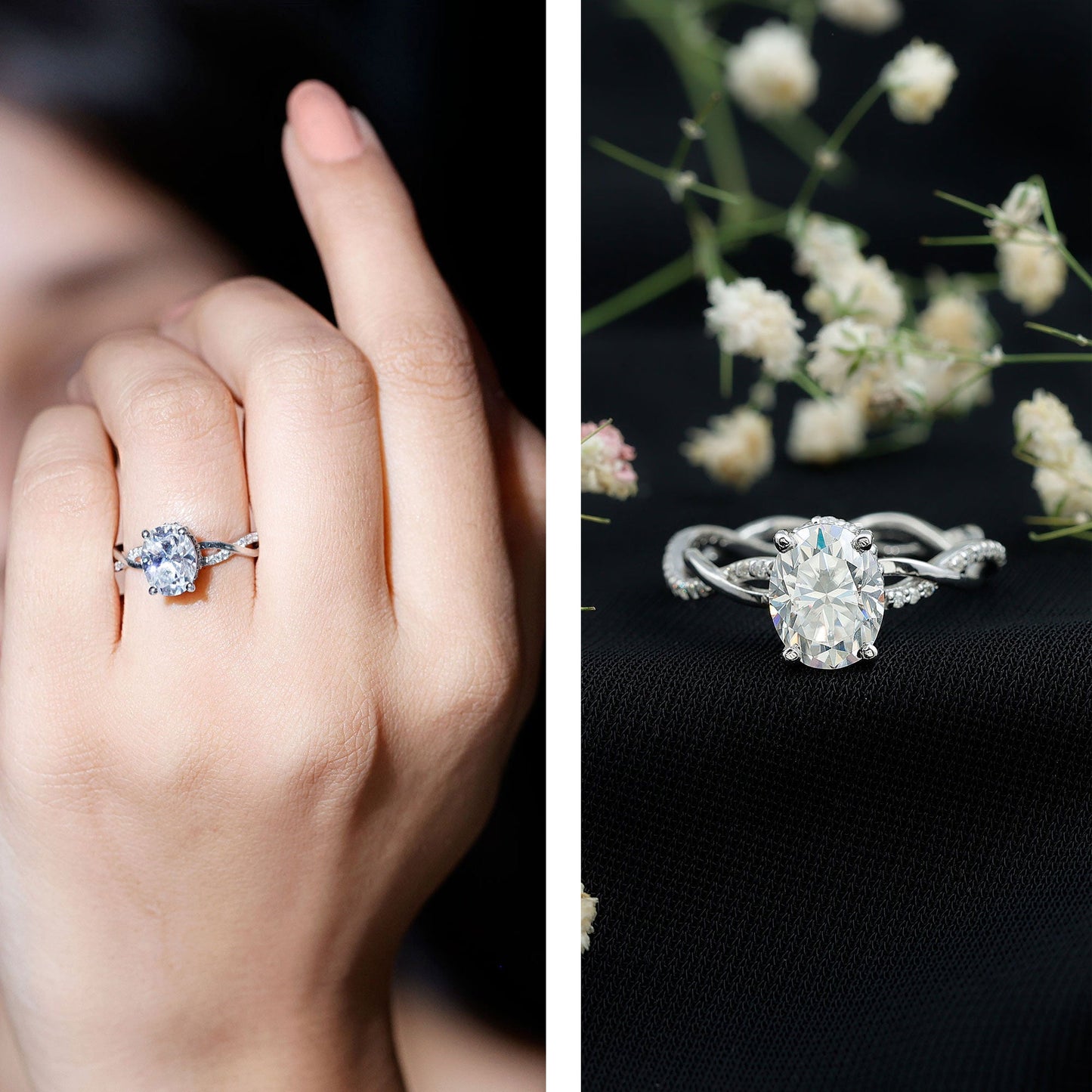 Moissanite Hidden Halo Engagement Ring with Infinity Shank