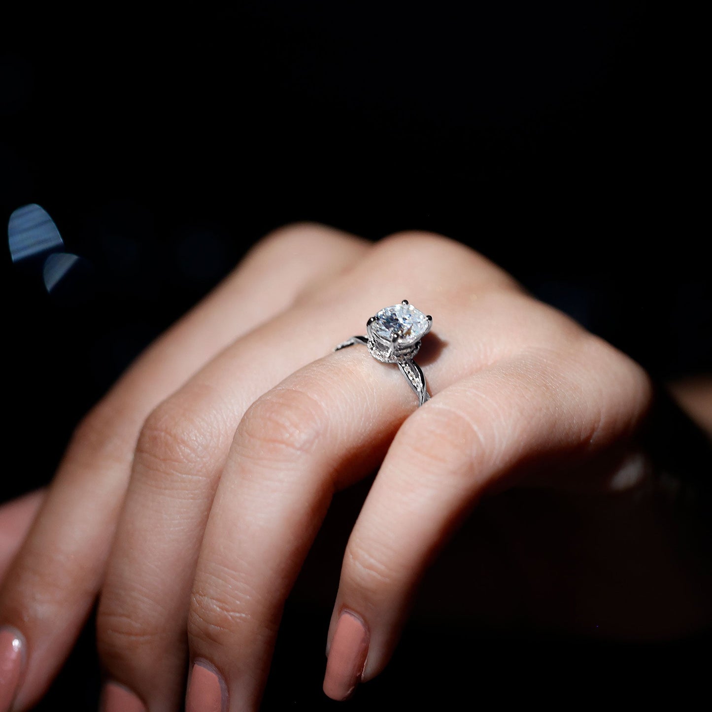 Moissanite Hidden Halo Engagement Ring with Infinity Shank
