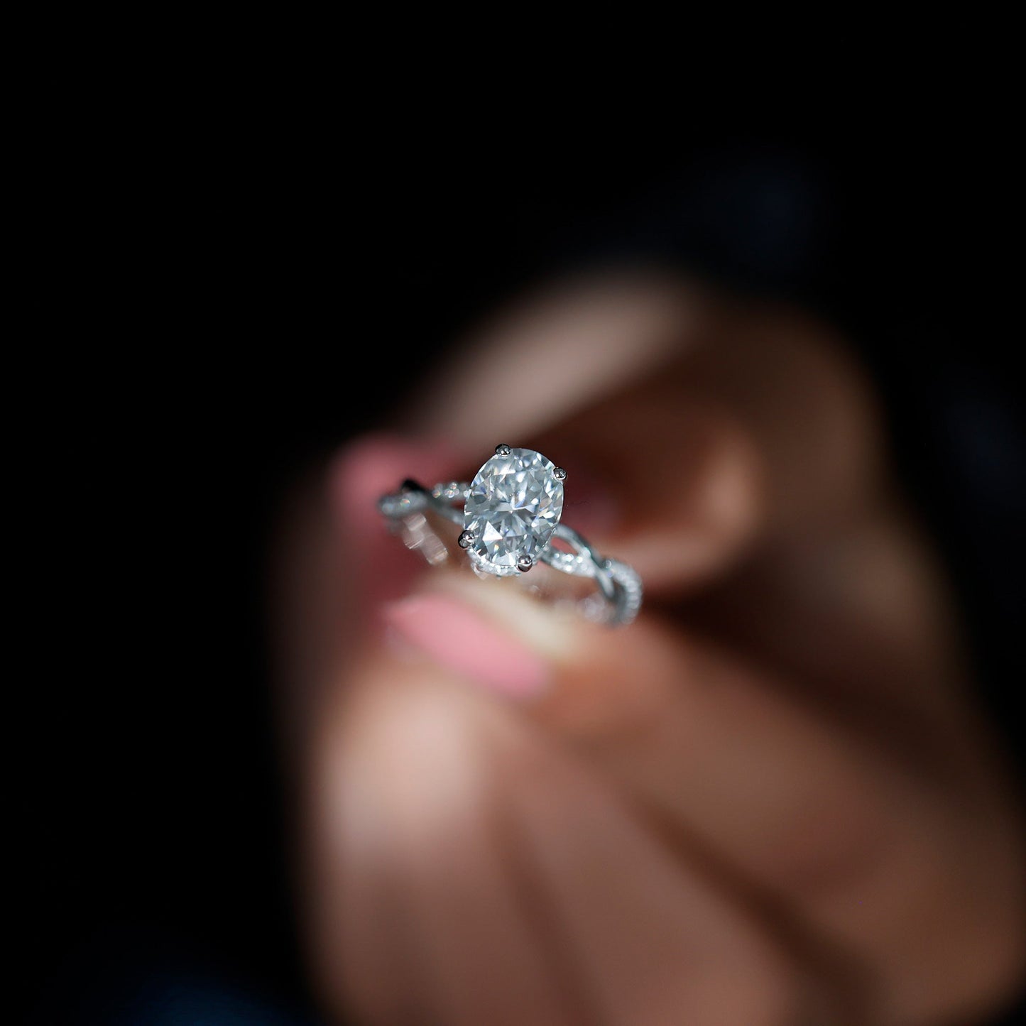 Moissanite Hidden Halo Engagement Ring with Infinity Shank