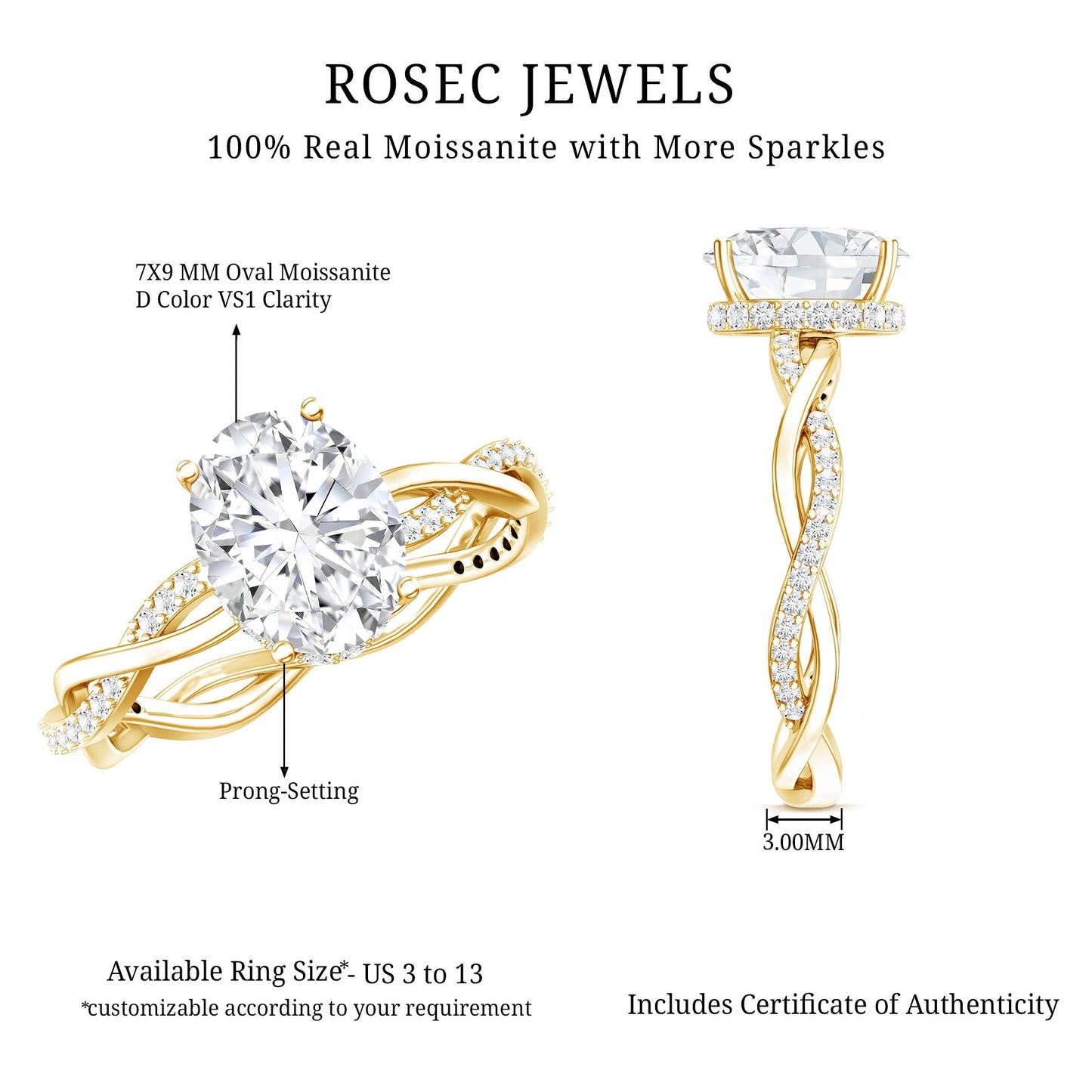 Moissanite Hidden Halo Engagement Ring with Infinity Shank