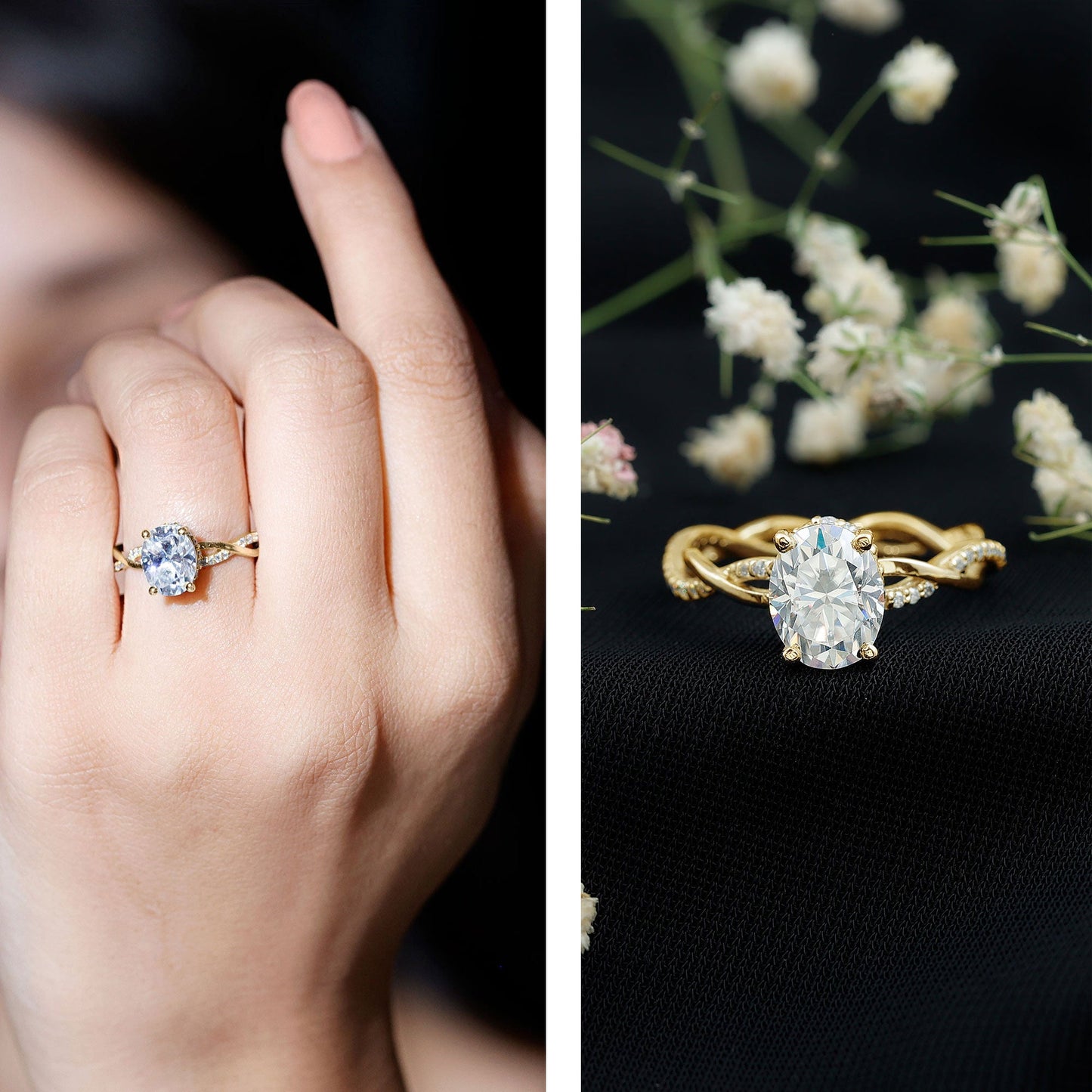 Moissanite Hidden Halo Engagement Ring with Infinity Shank