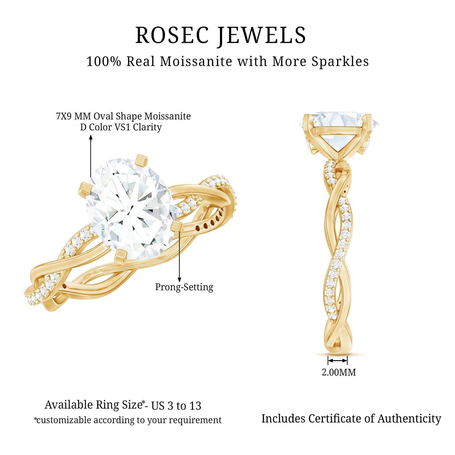 Oval Shape Moissanite Solitaire Engagement Ring in Braided Shank