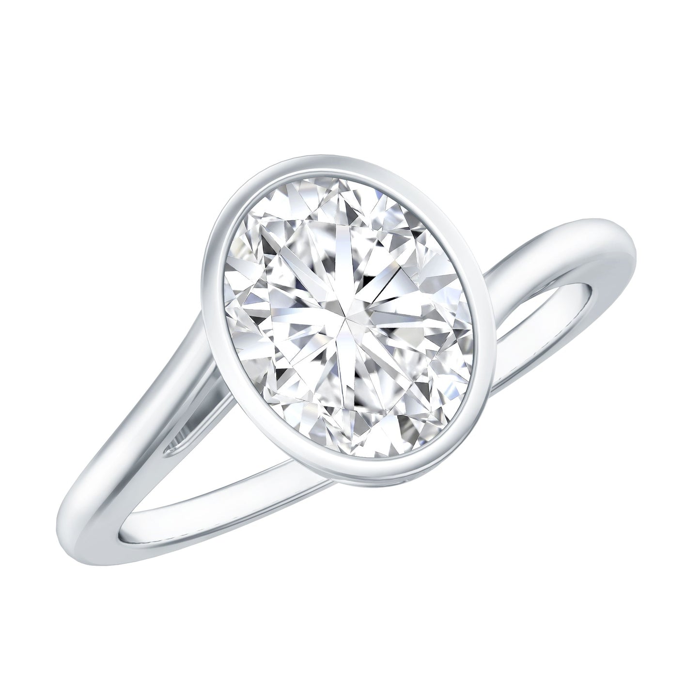Solitaire 2 Carat Moissanite Bezel Set Engagement Ring with Bypass Shank