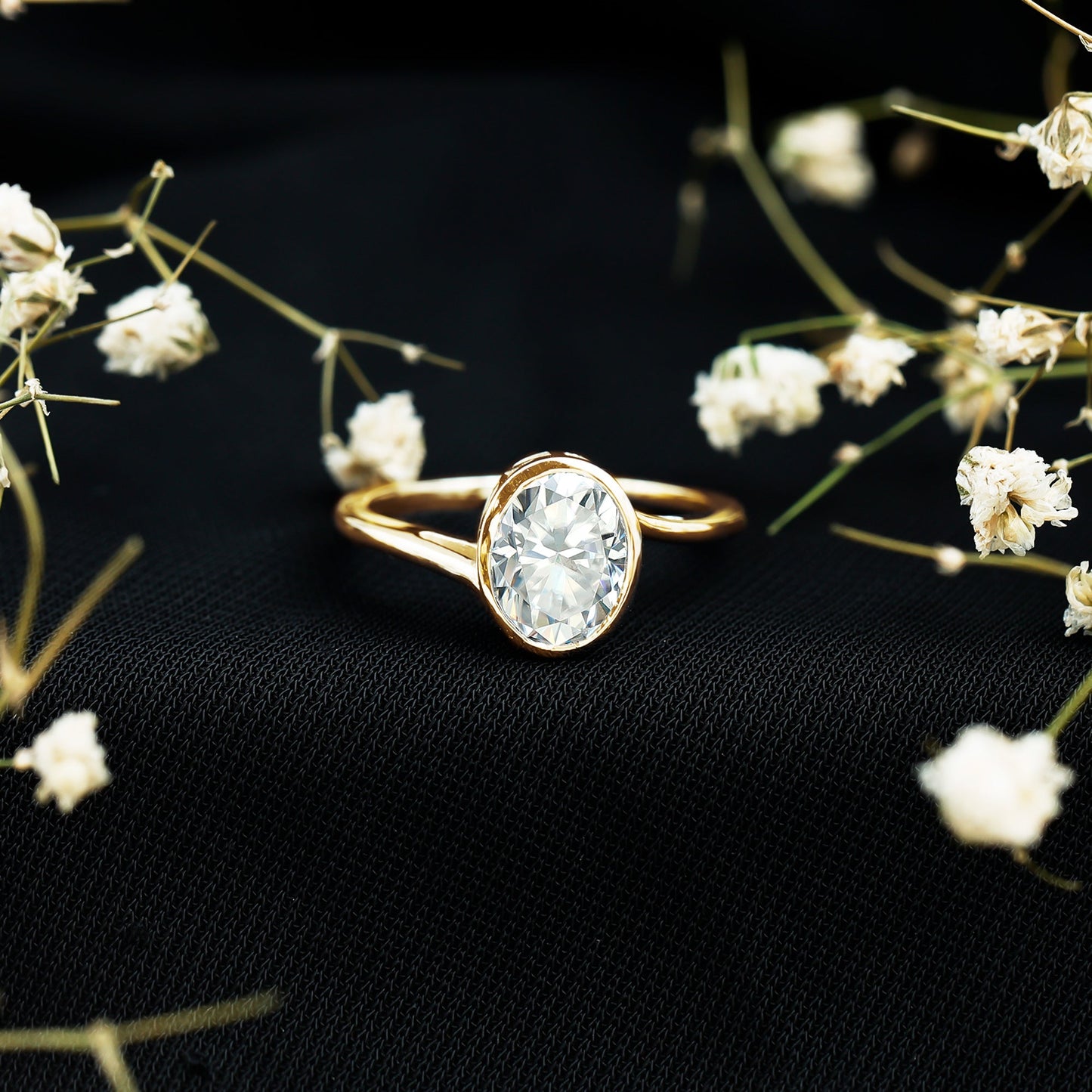 Solitaire 2 Carat Moissanite Bezel Set Engagement Ring with Bypass Shank