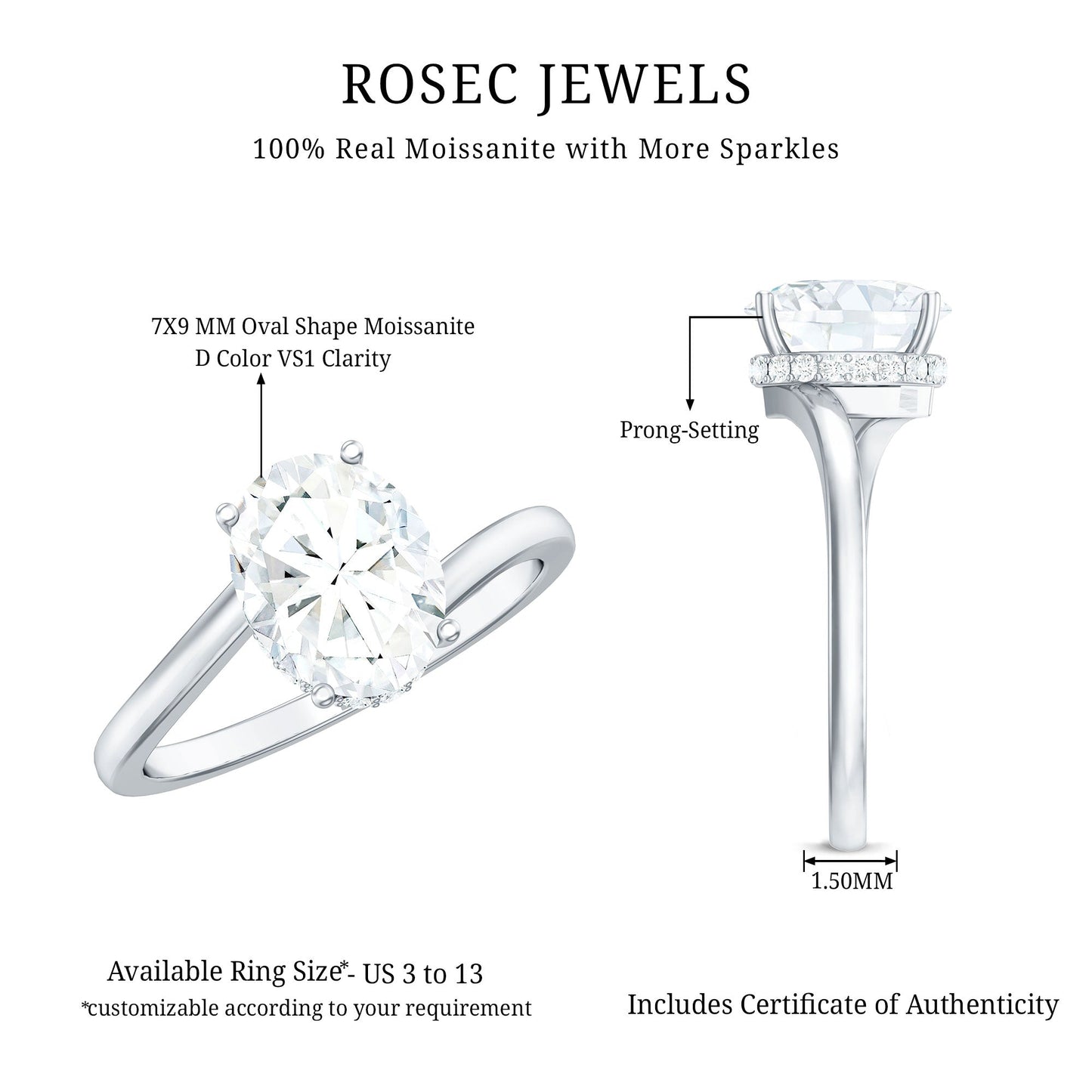 Oval Cut Solitaire Moissanite Bypass Engagement Ring