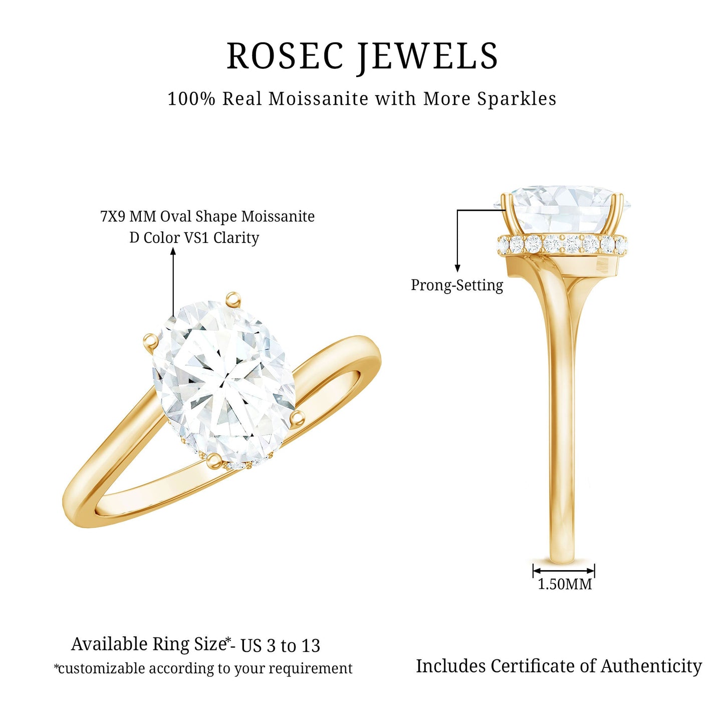 Oval Cut Solitaire Moissanite Bypass Engagement Ring