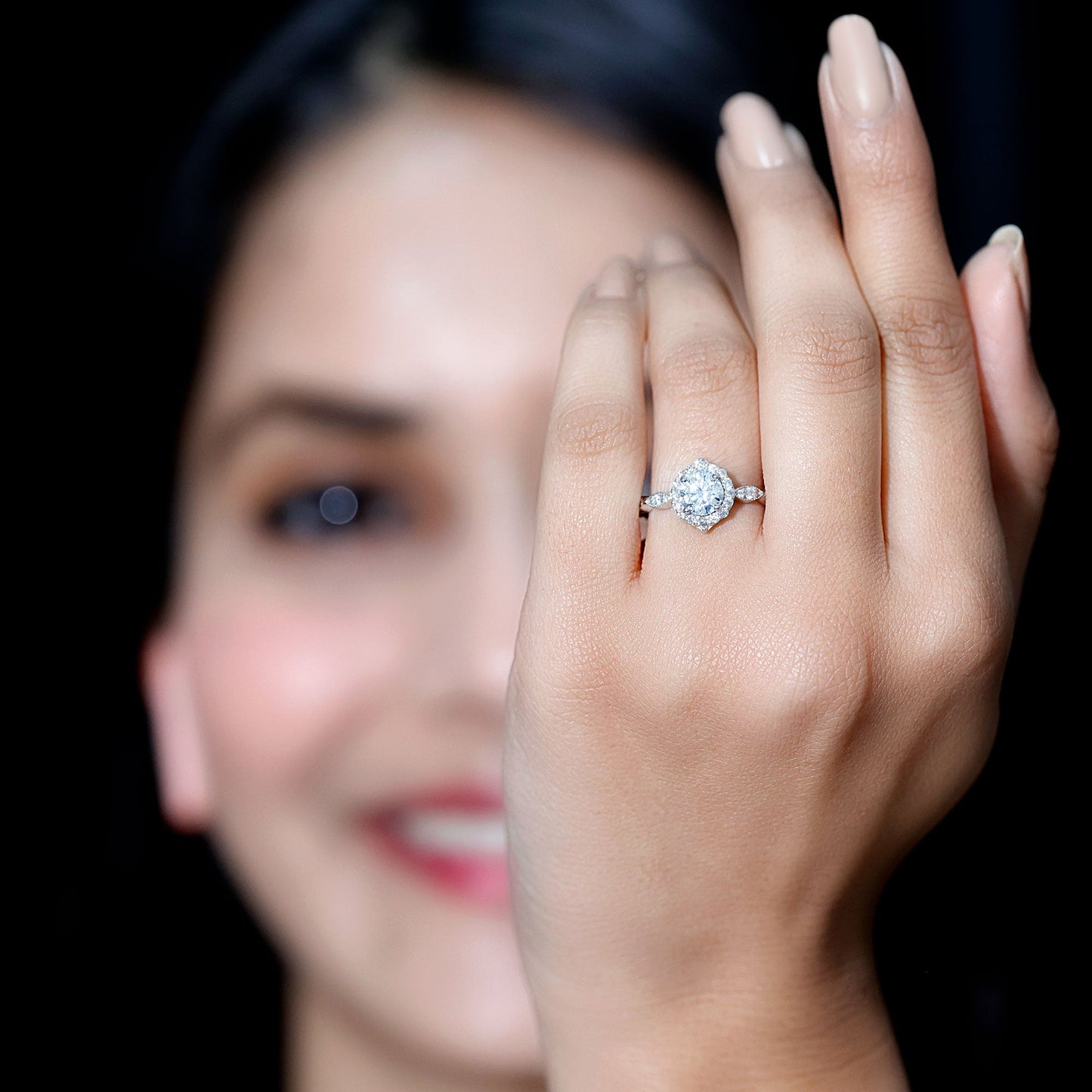 Antique Style Moissanite Halo Engagement Ring