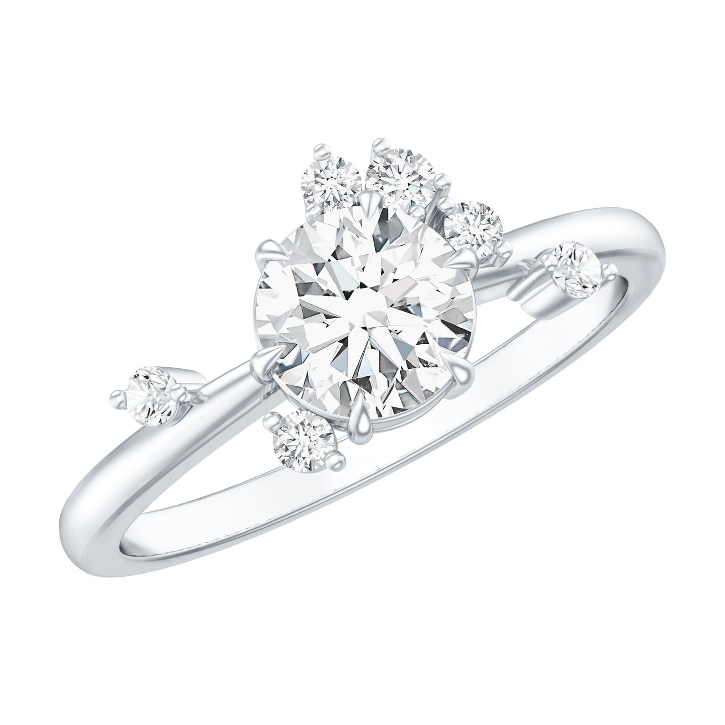 Round Cut Scatter Moissanite Unique Engagement Ring