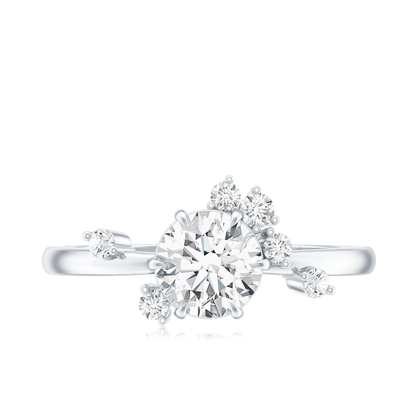Round Cut Scatter Moissanite Unique Engagement Ring