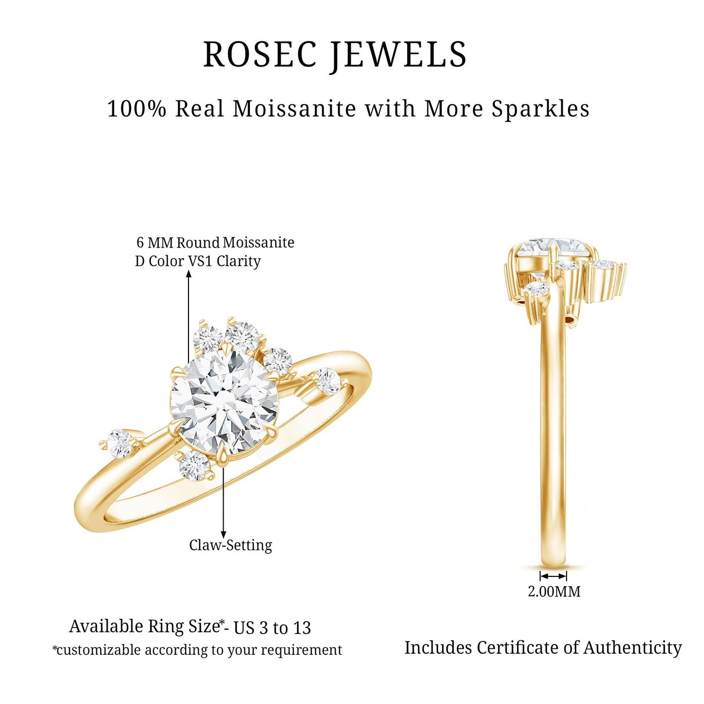 Round Cut Scatter Moissanite Unique Engagement Ring