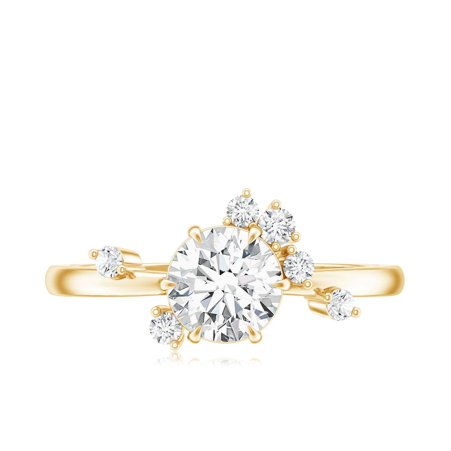 Round Cut Scatter Moissanite Unique Engagement Ring