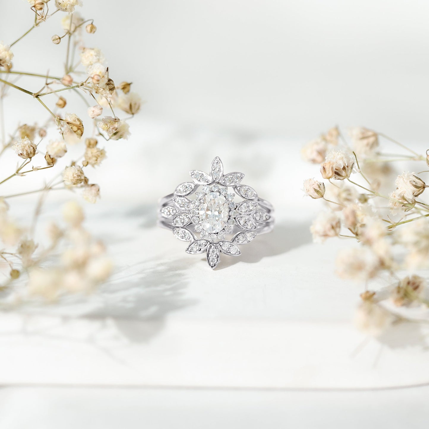 Vintage Inspired Moissanite Wedding Ring Set of 3