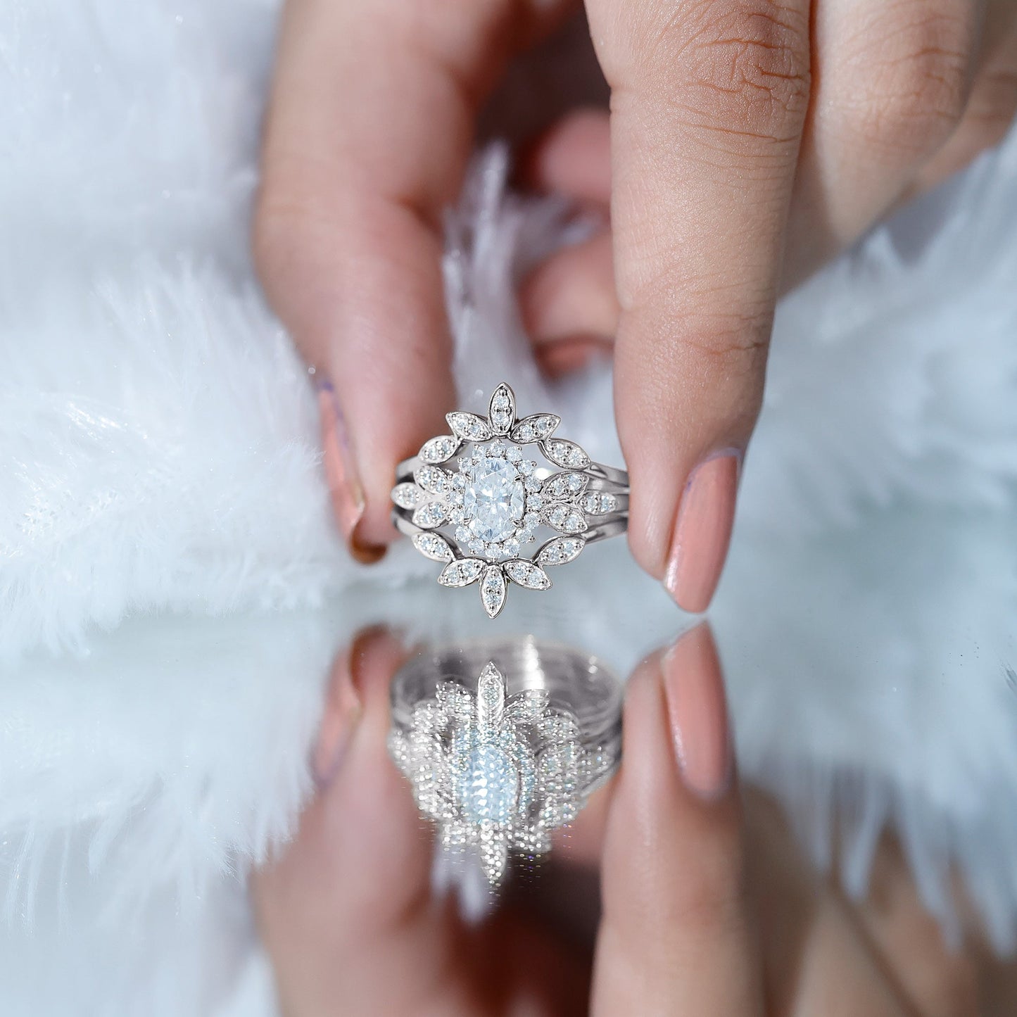 Vintage Inspired Moissanite Wedding Ring Set of 3