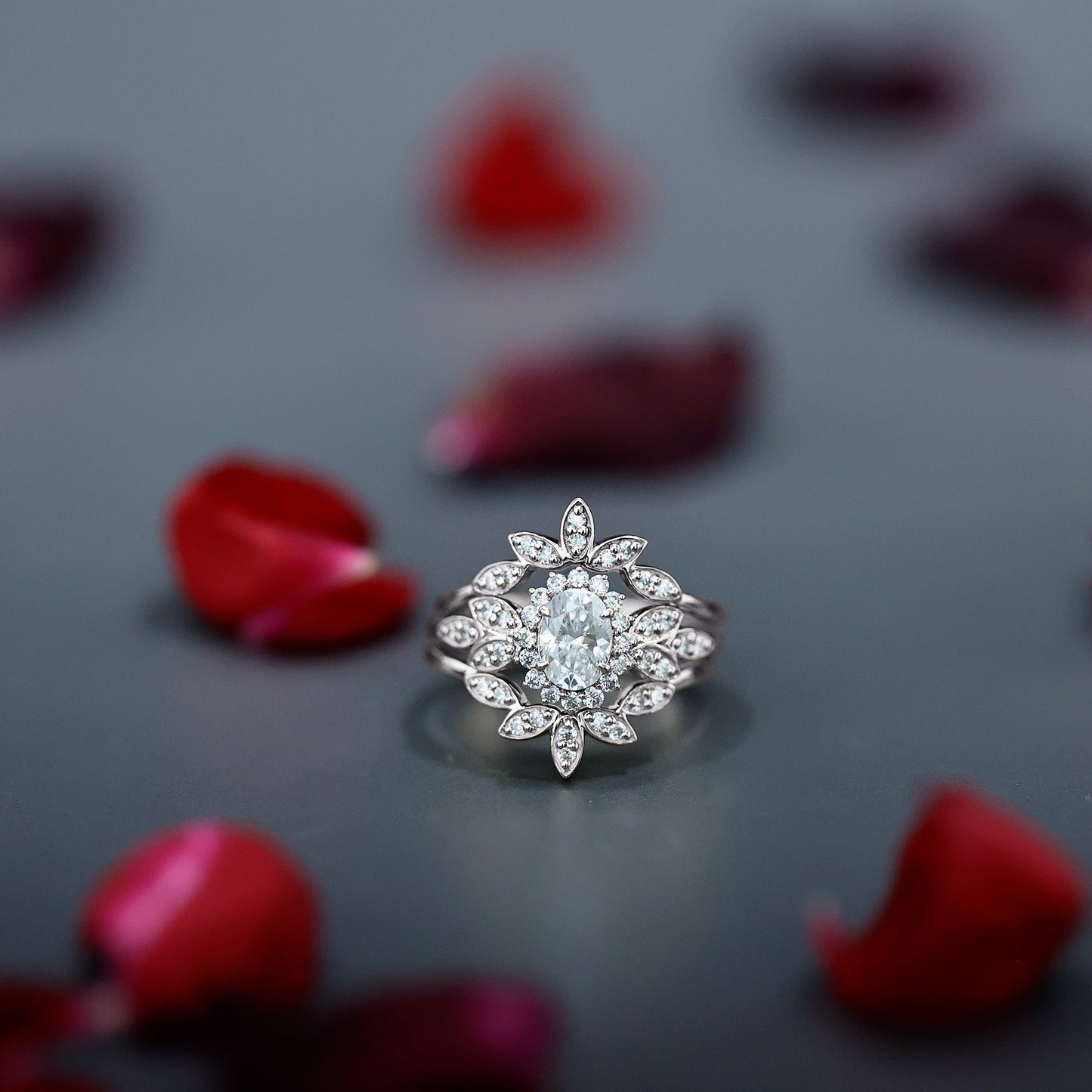 Vintage Inspired Moissanite Wedding Ring Set of 3