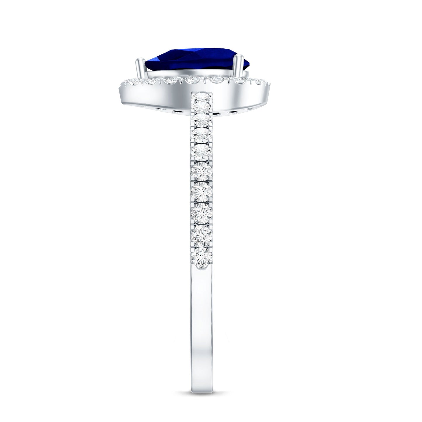 Certified 1.6 Carat Lab Grown Blue Sapphire Teardrop Engagement Ring with Diamond Halo