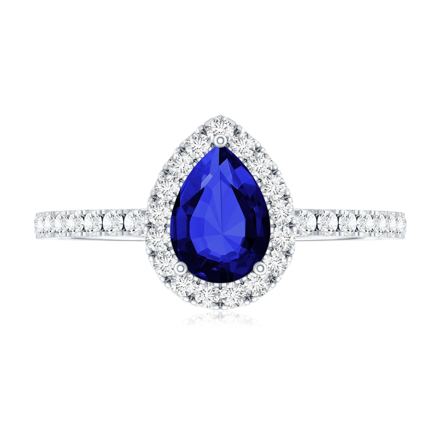 Certified 1.6 Carat Lab Grown Blue Sapphire Teardrop Engagement Ring with Diamond Halo