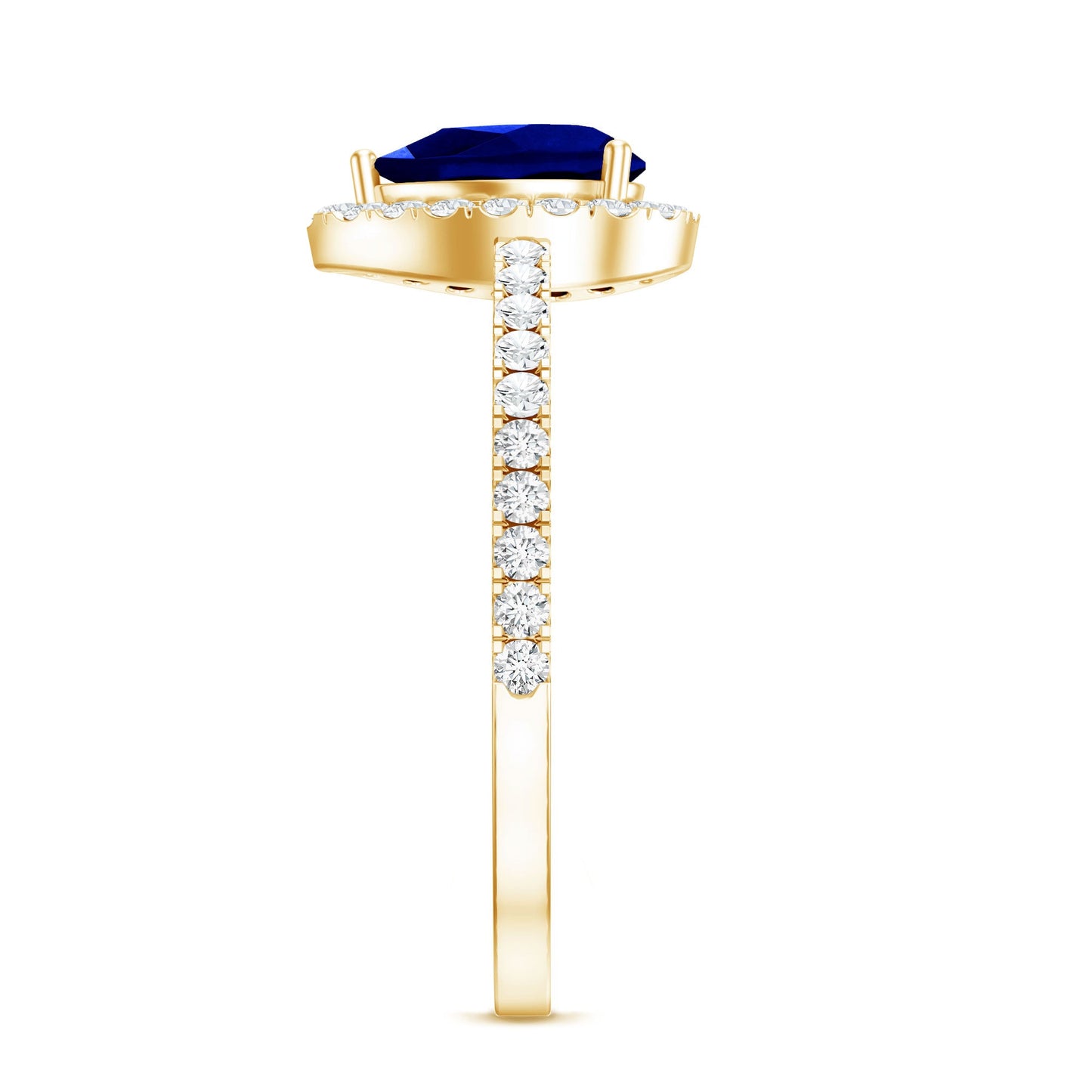 Certified 1.6 Carat Lab Grown Blue Sapphire Teardrop Engagement Ring with Diamond Halo