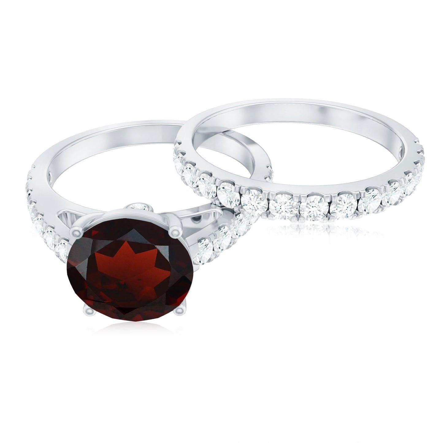 Natural 2.3 Carat Garnet Diamond Wedding Bridal Ring Set of 2