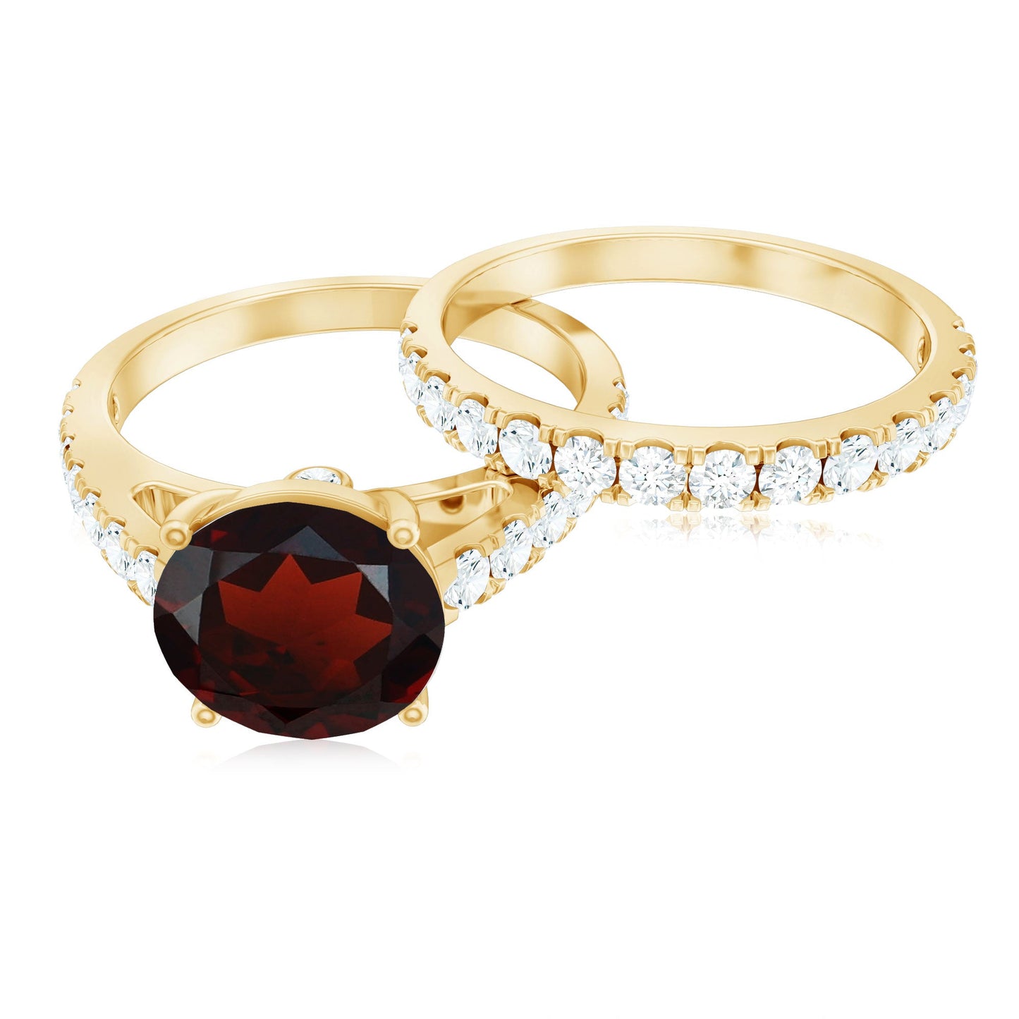 Natural 2.3 Carat Garnet Diamond Wedding Bridal Ring Set of 2