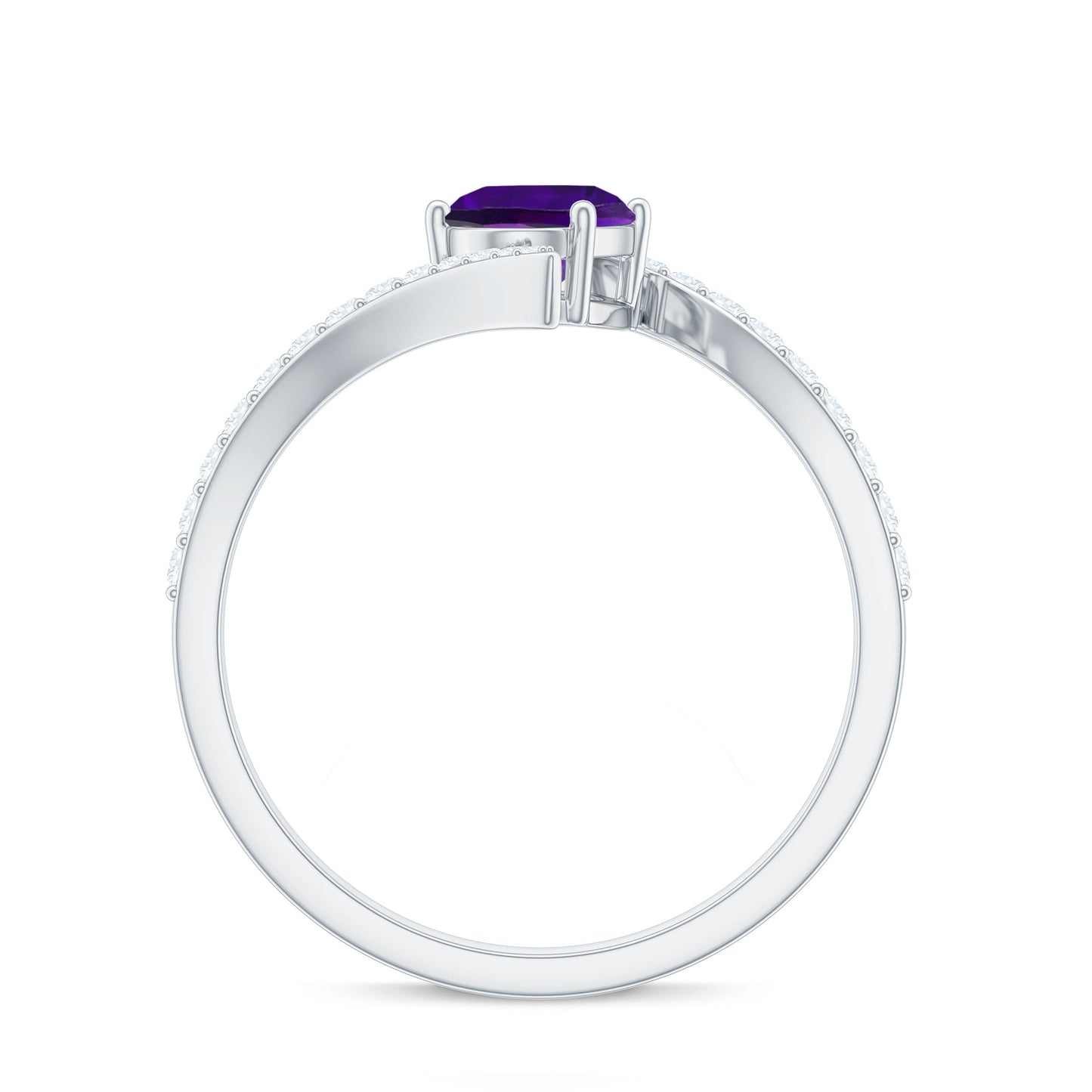 Solitaire Amethyst Bypass Engagement Ring with Diamond