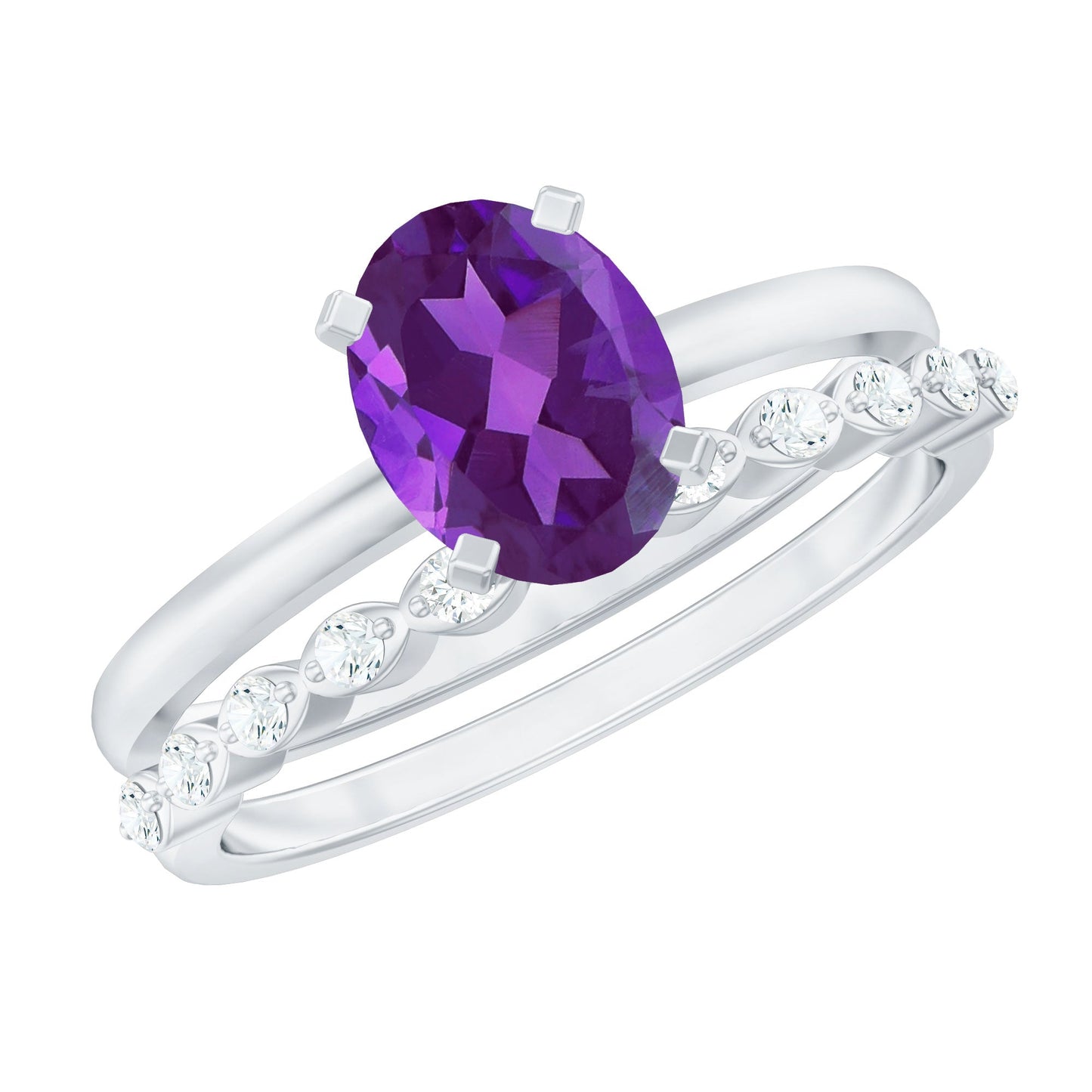 Natural 1 Carat Amethyst Oval Engagement Ring with Diamond Enhancer