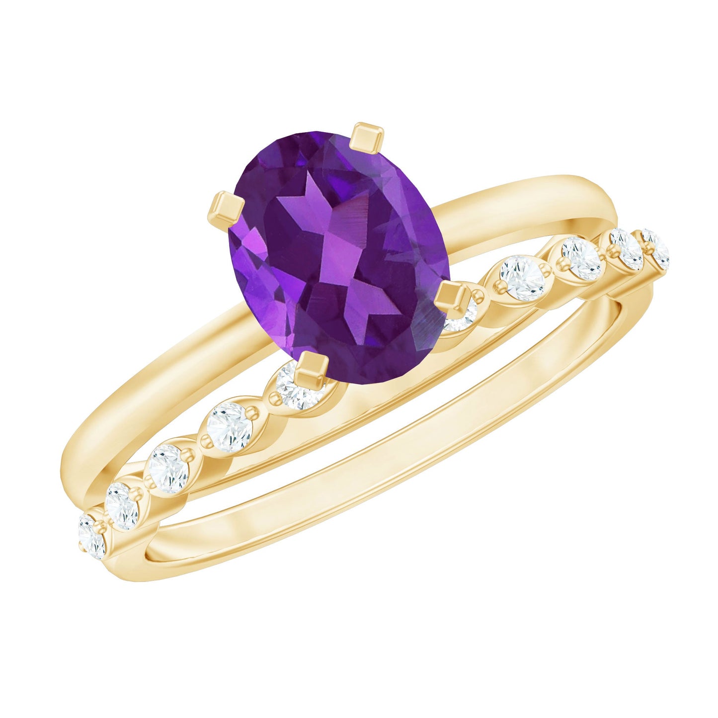 Natural 1 Carat Amethyst Oval Engagement Ring with Diamond Enhancer