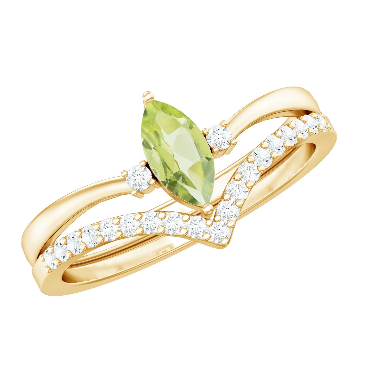 Marquise Cut Peridot Solitaire Wedding Ring Set with Diamond