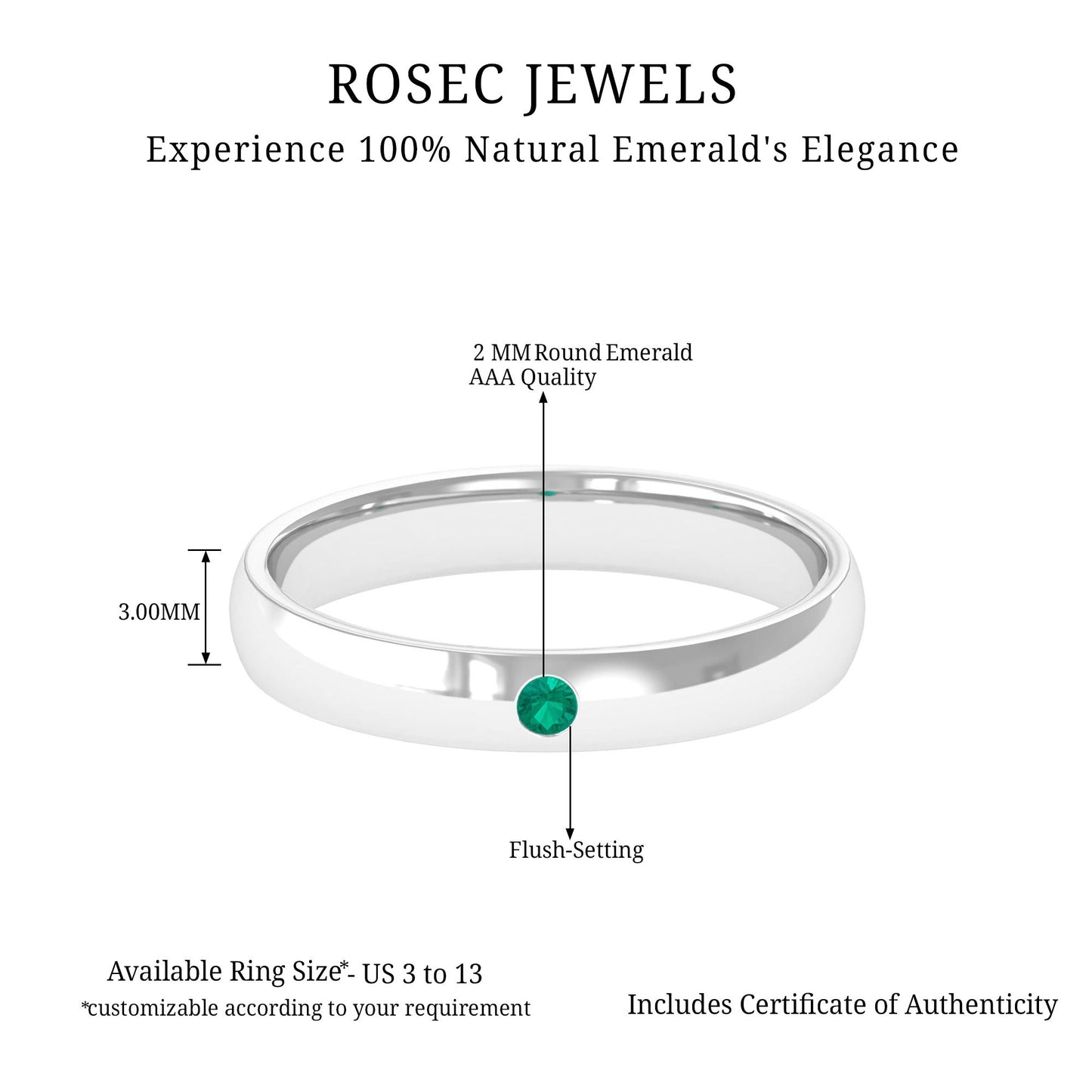 Natural May Birthstone Emerald Band Ring